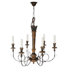 Mid-Century Italian Neo-Classical Style Carved Giltwood Six Arm Chandelier