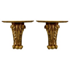Mid-Century Italian Neo-Classical Style Carved Giltwood Wall Brackets - Pair 