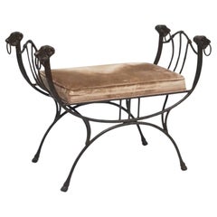 Mid-Century Italian Neo-Classical Style Heavy Cast Metal Bench W/ Rams