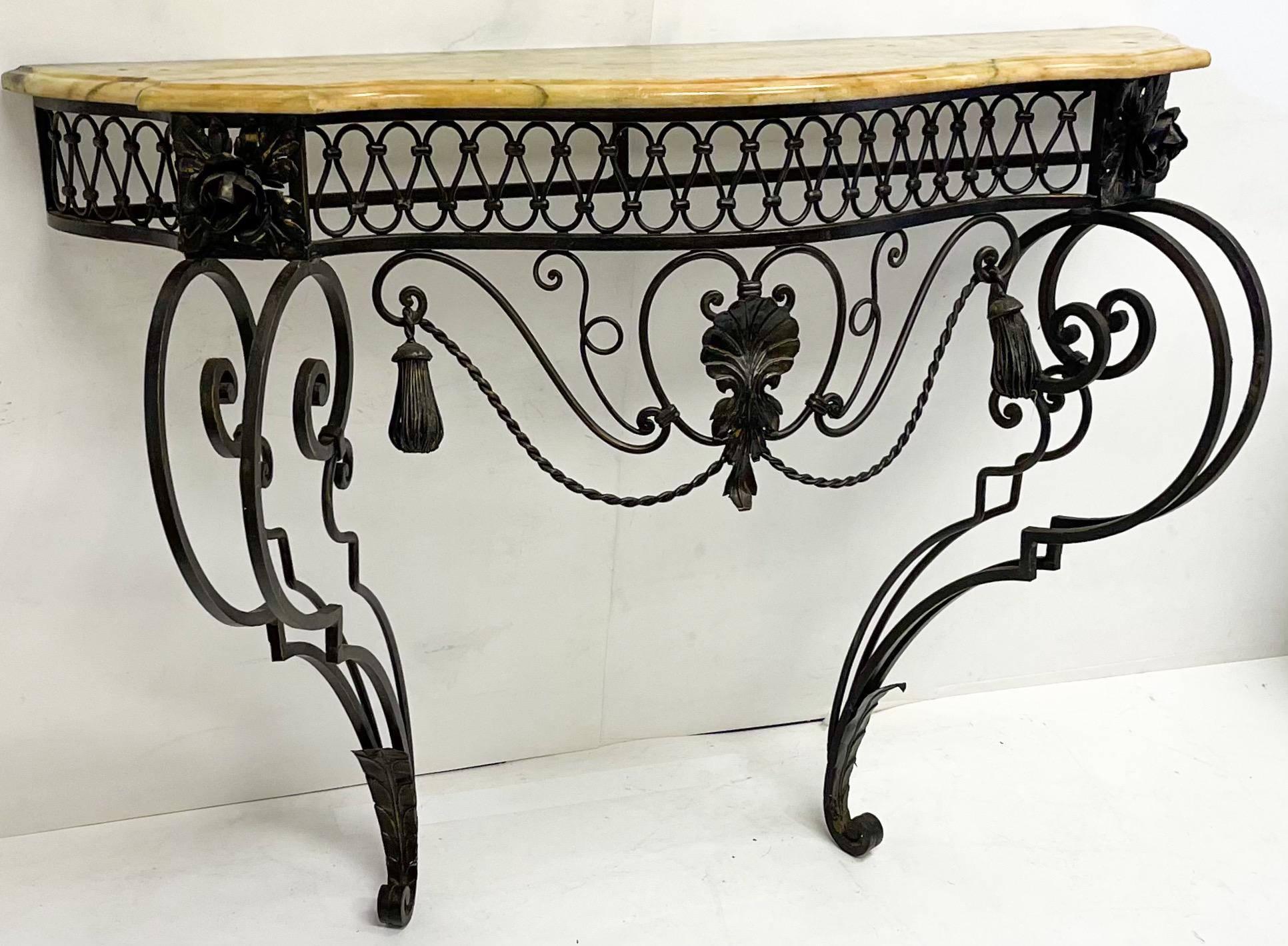 Neoclassical Mid-Century Italian Neo-Classical Style Iron and Marble Top Console Table