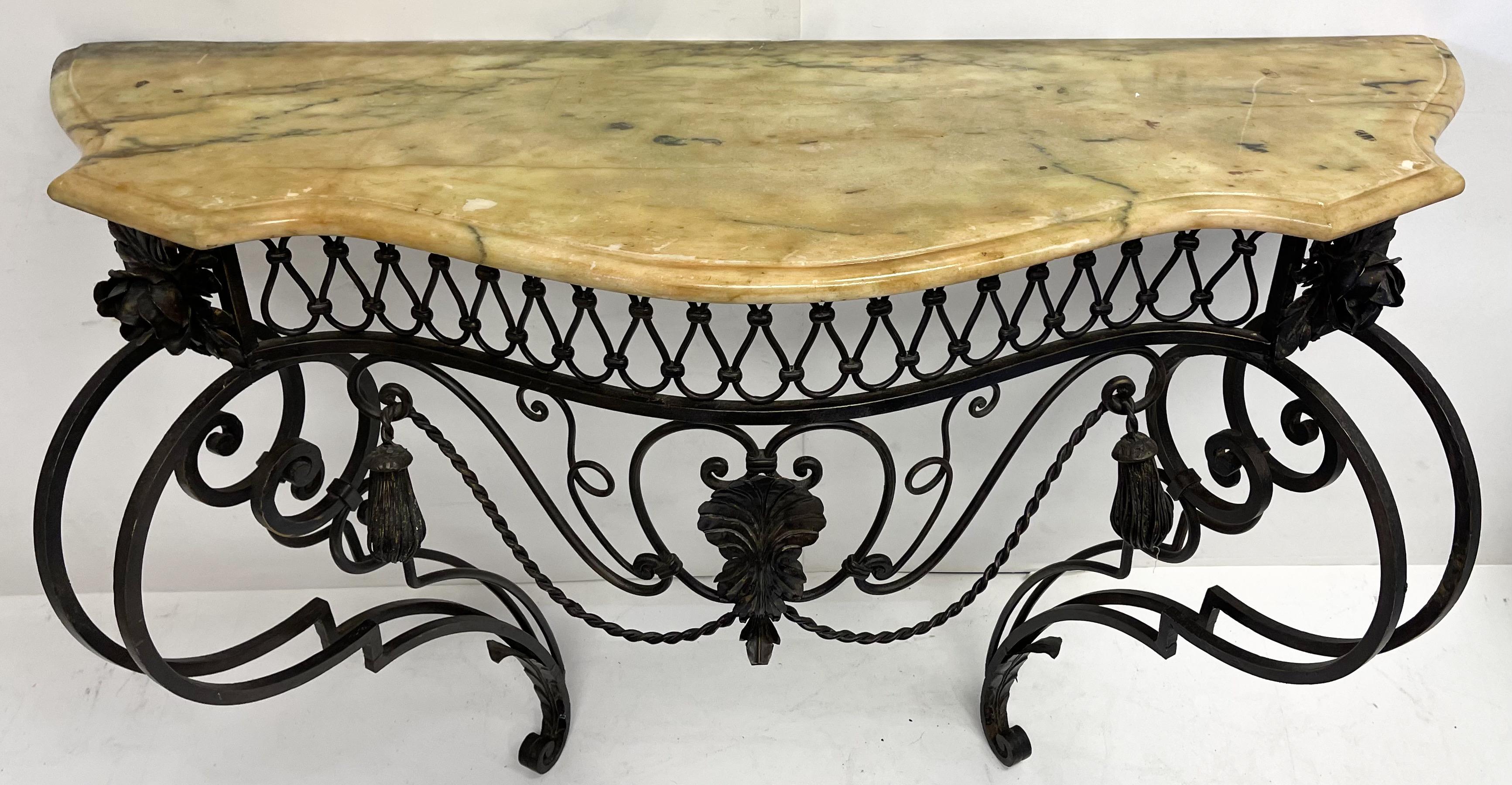 Mid-Century Italian Neo-Classical Style Iron and Marble Top Console Table In Good Condition In Kennesaw, GA