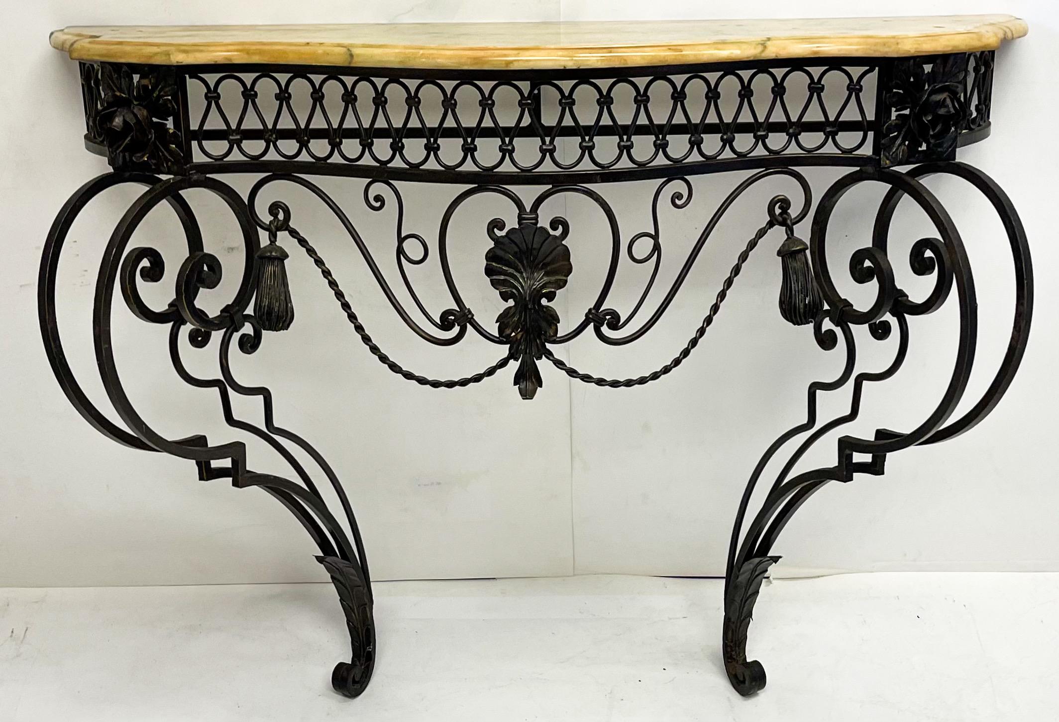 20th Century Mid-Century Italian Neo-Classical Style Iron and Marble Top Console Table