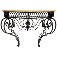 Mid-Century Italian Neo-Classical Style Iron and Marble Top Console Table