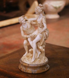 Mid-Century Italian Neoclassical Alabaster Figural Sculpture on Marble Base