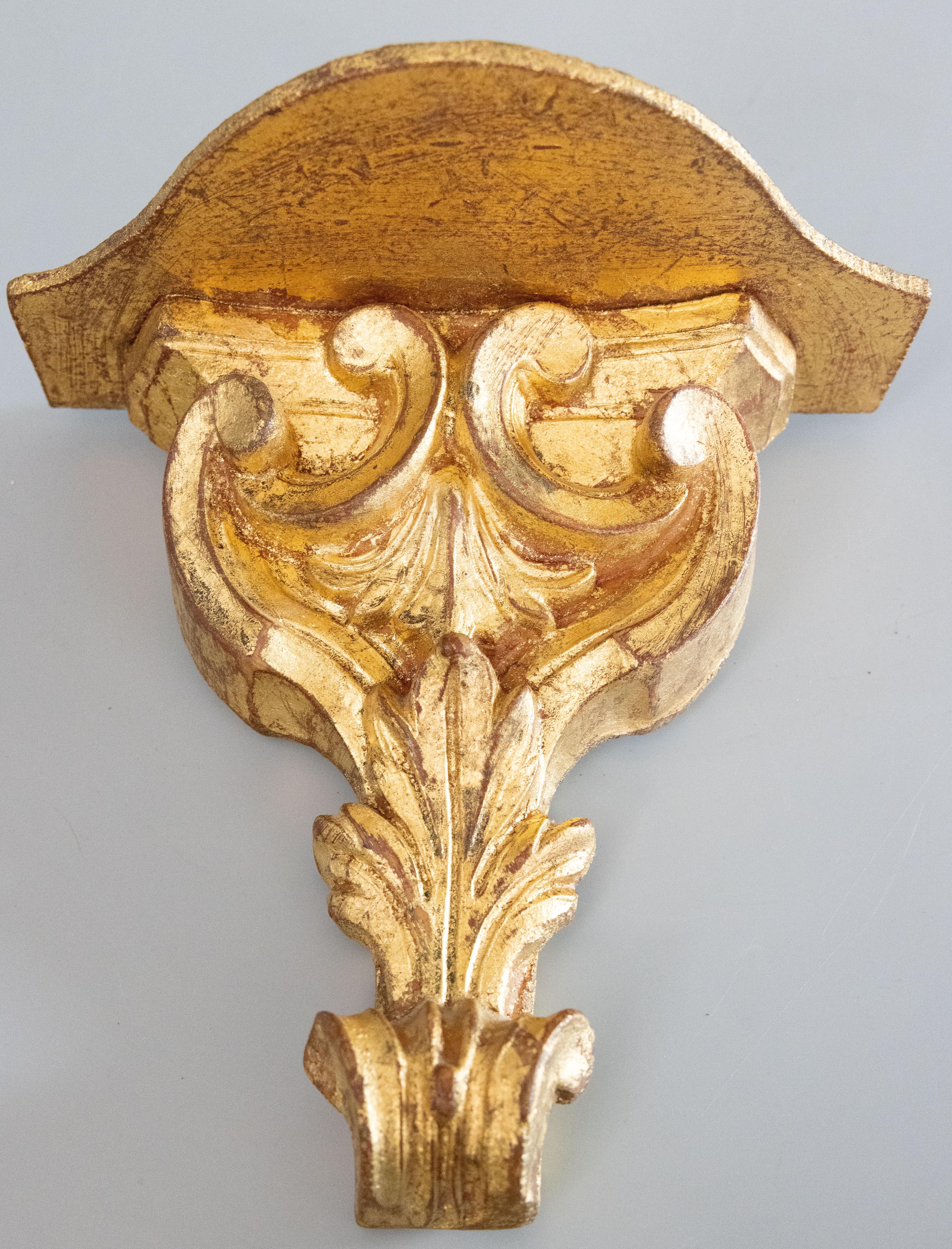 Hand-Carved Mid-Century Italian Neoclassical Carved Giltwood Wall Bracket Shelf