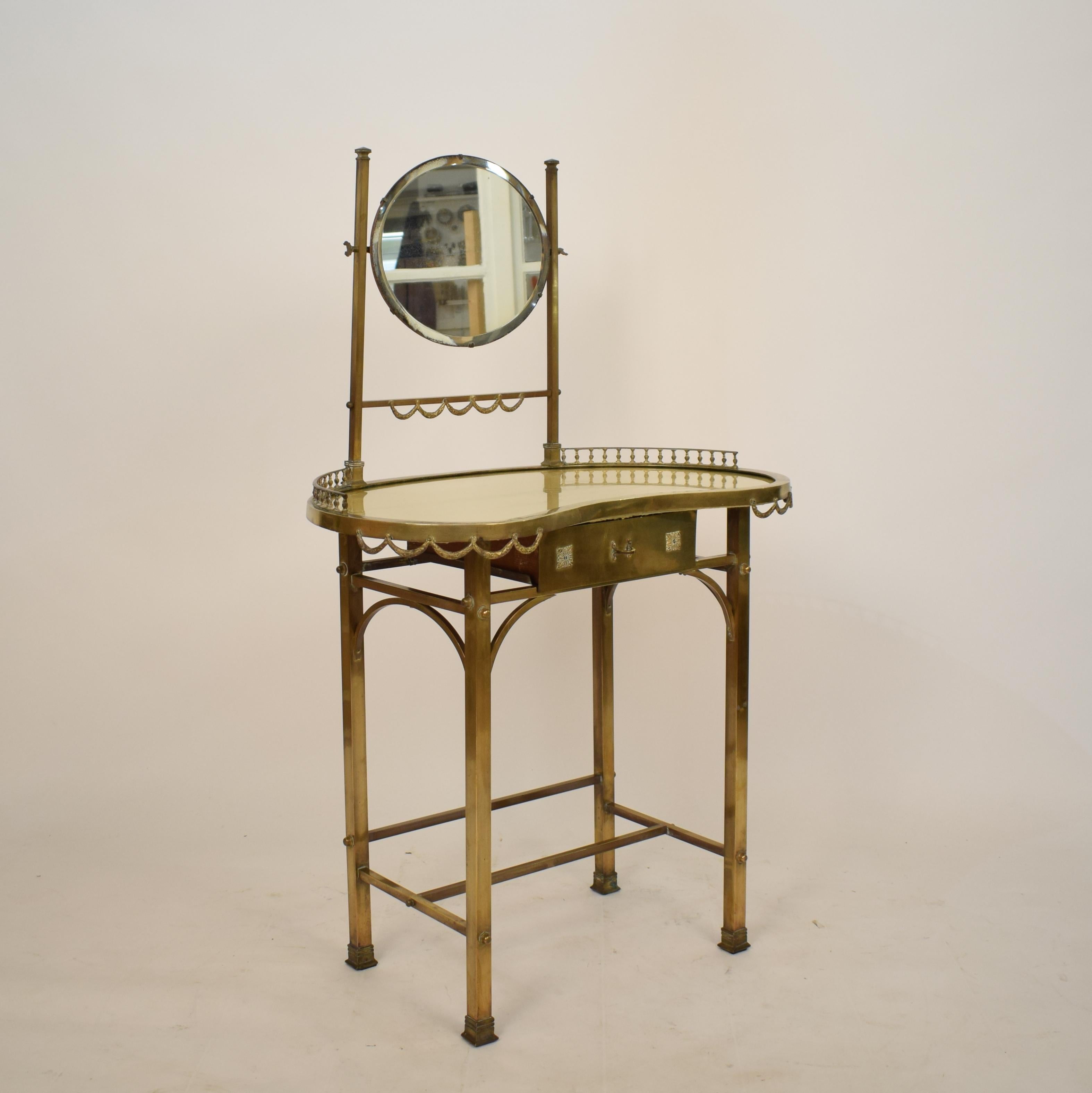 Midcentury Italian Neoclassical Style Brass / Mirrored Dressing Table or Vanity 2