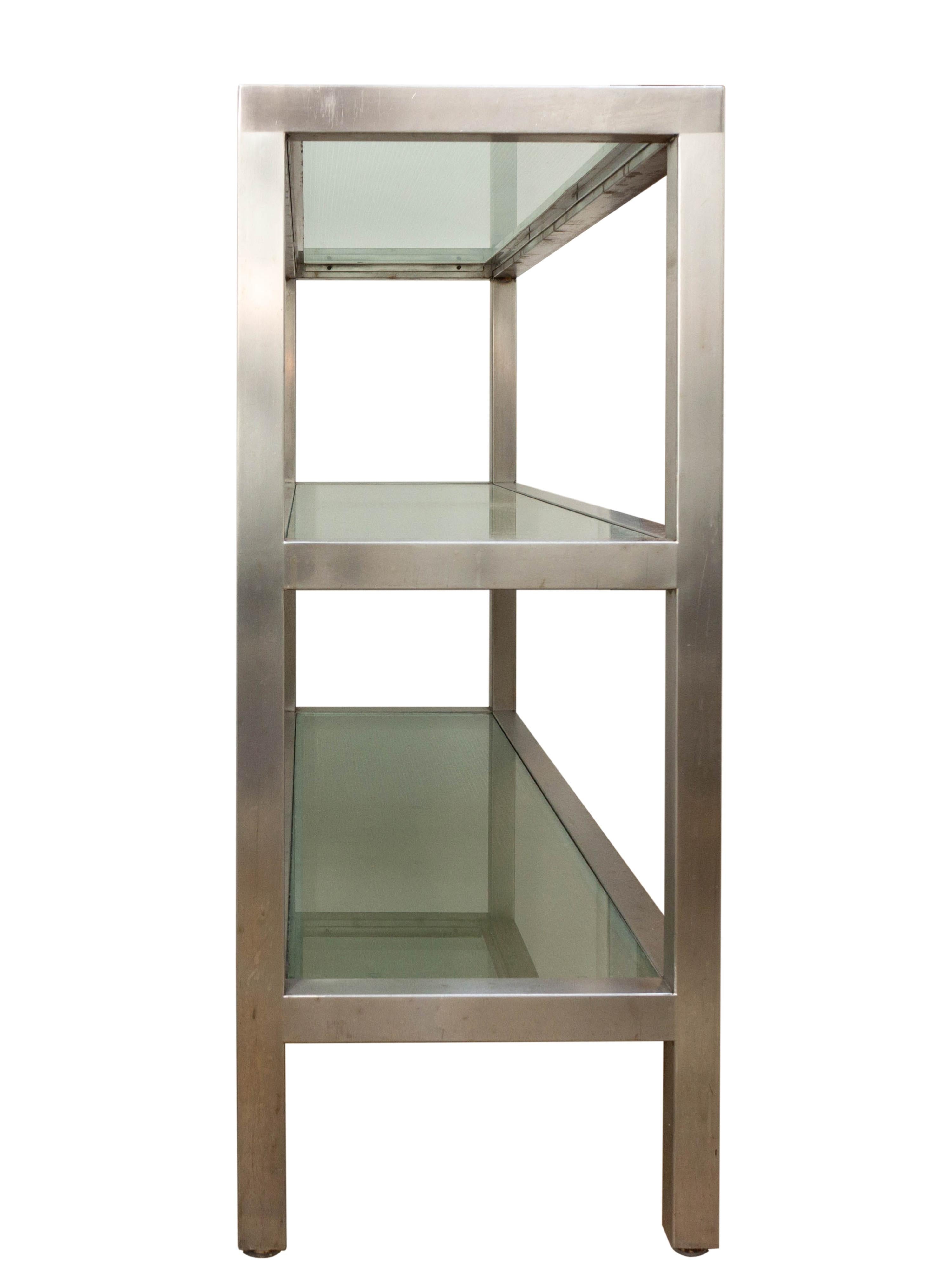 Midcentury Italian Nickel and Frosted Glass Bookshelf, circa 1960 3