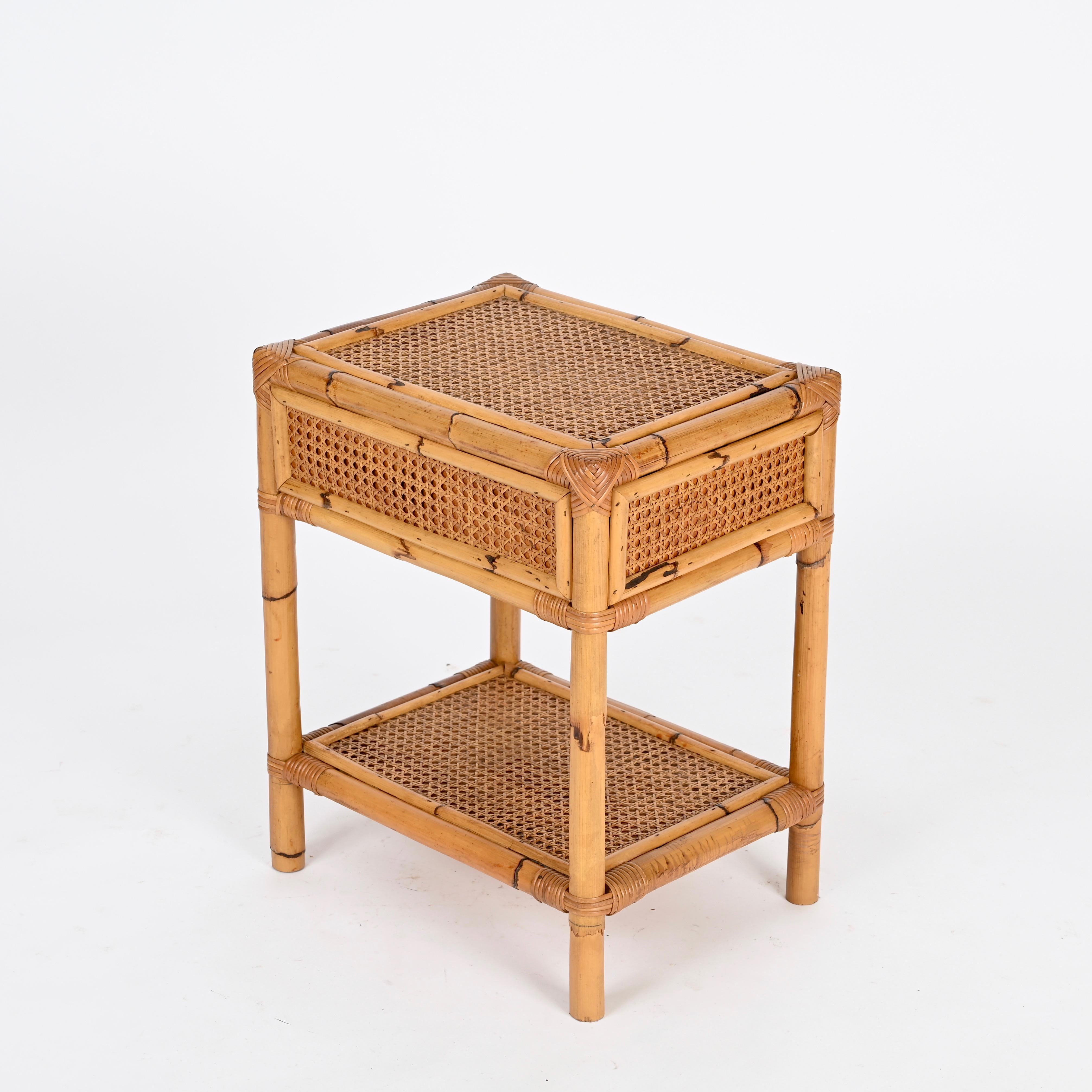 Mid-Century Italian Nightstand or Side Table in Bamboo, Rattan and Straw, 1960s For Sale 3