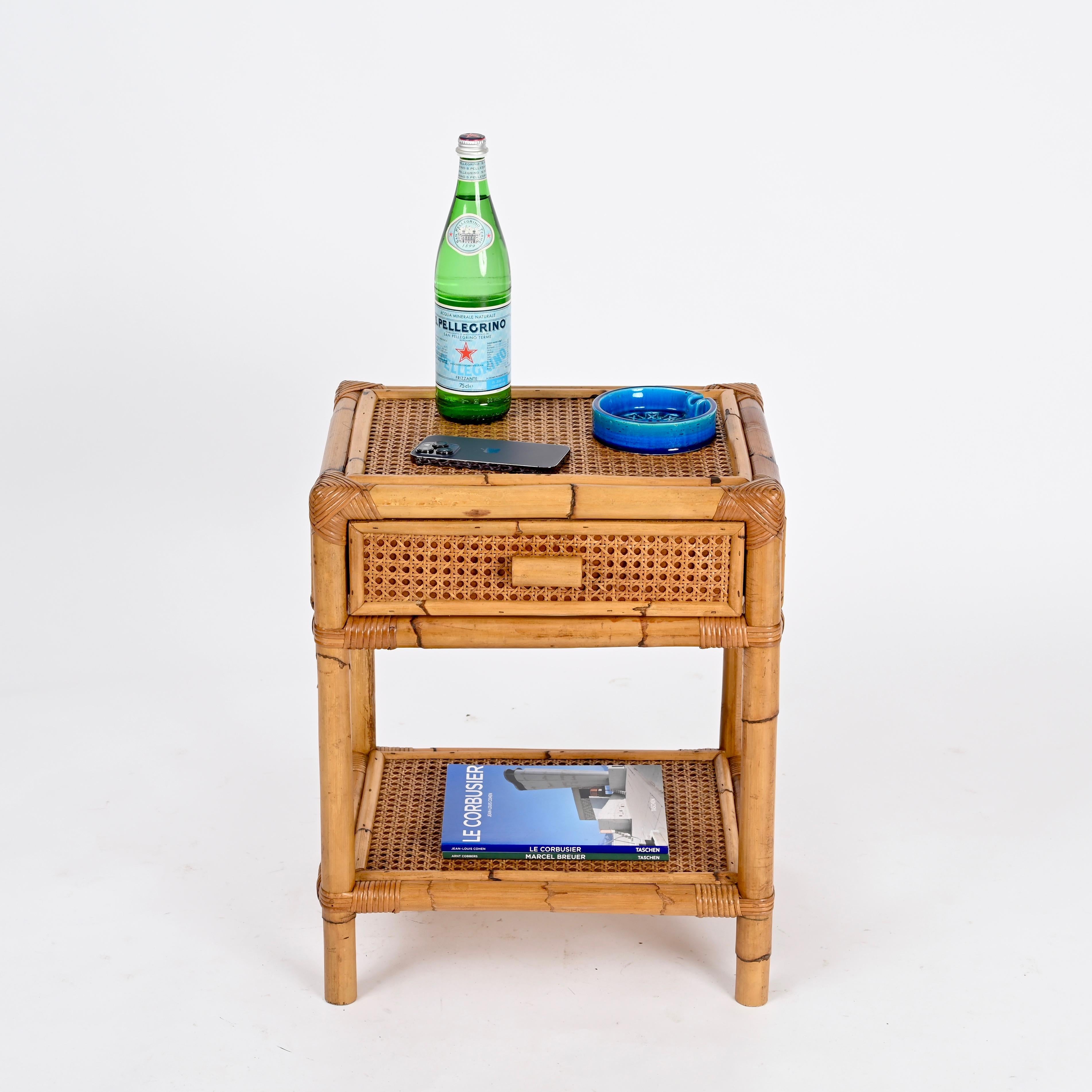 Mid-Century Italian Nightstand or Side Table in Bamboo, Rattan and Straw, 1960s For Sale 7