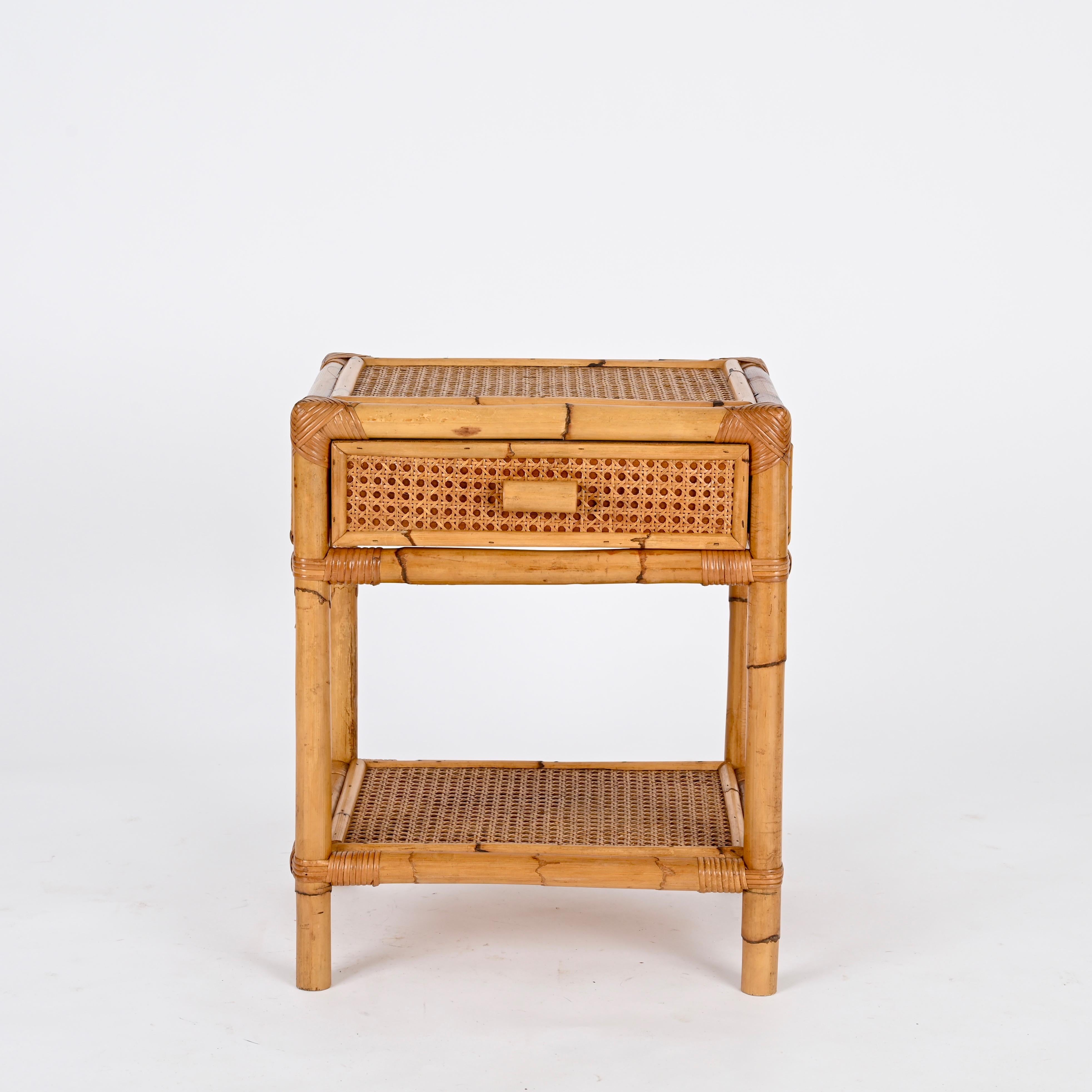 Mid-Century Modern Mid-Century Italian Nightstand or Side Table in Bamboo, Rattan and Straw, 1960s For Sale