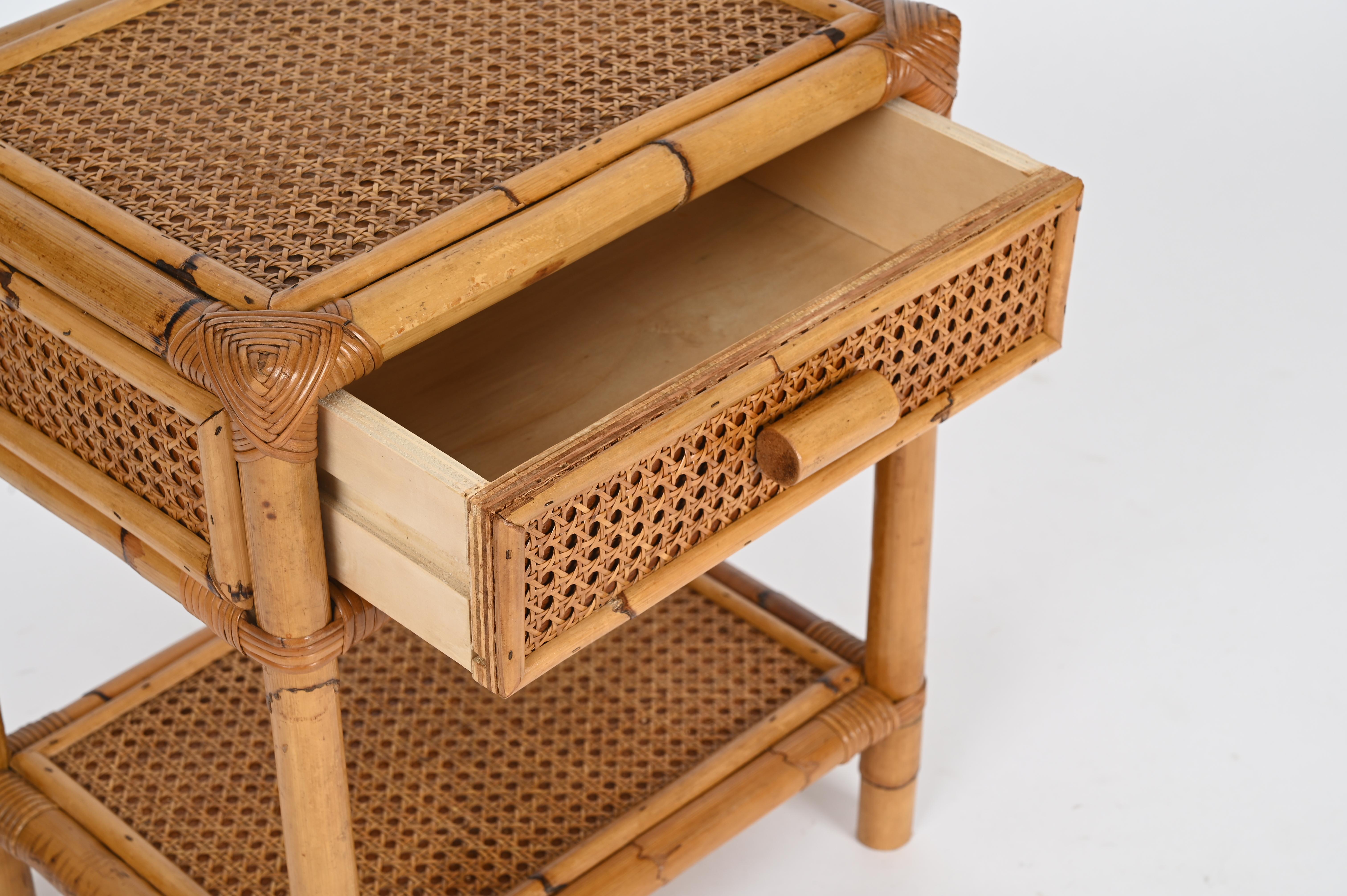 Mid-Century Italian Nightstand or Side Table in Bamboo, Rattan and Straw, 1960s For Sale 1