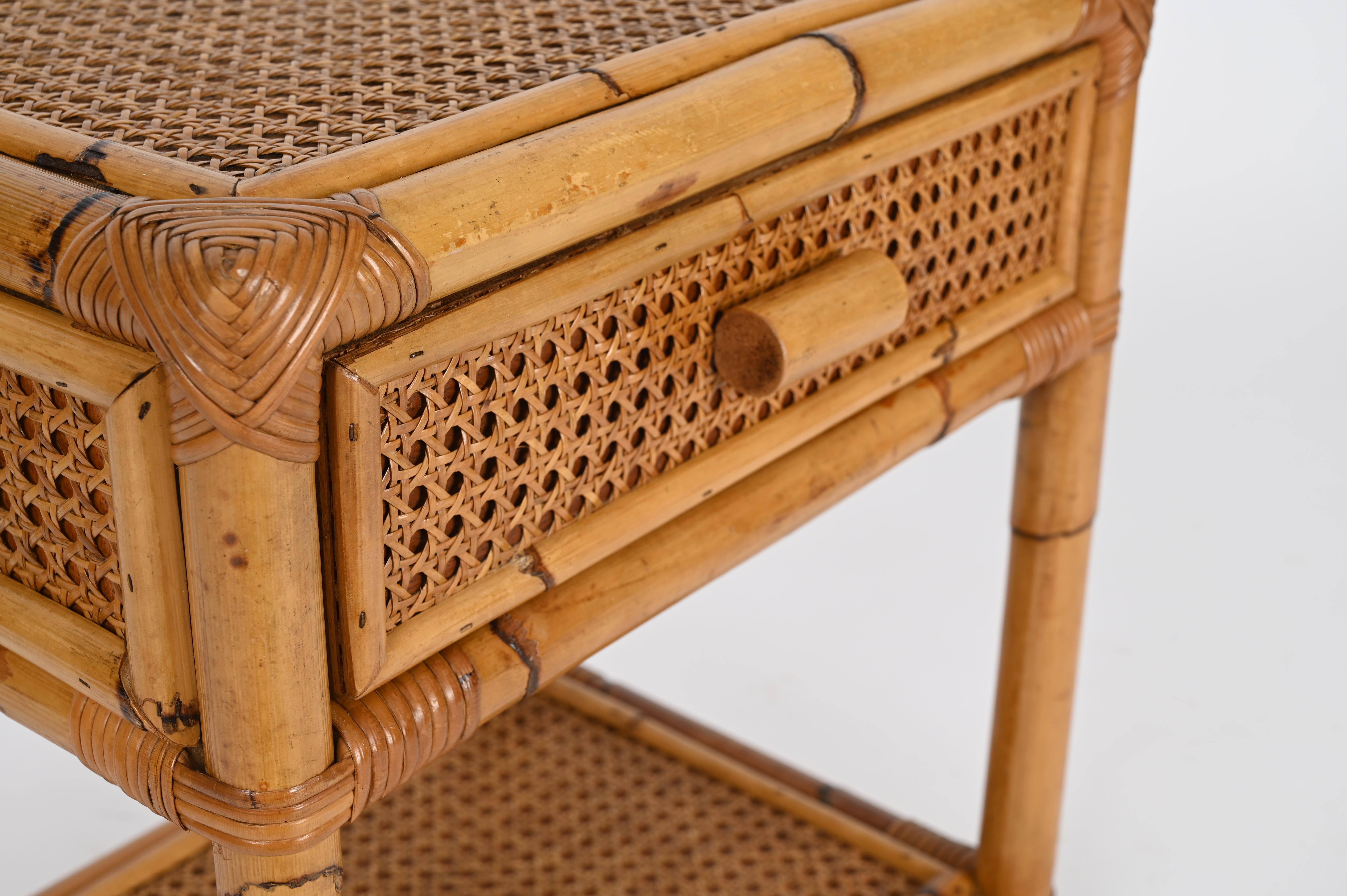 Mid-Century Italian Nightstand or Side Table in Bamboo, Rattan and Straw, 1960s For Sale 2