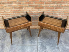 Midcentury Italian Nightstands with Glass, 1960s, Set of 2