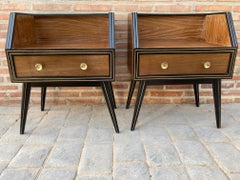 Mid Century Italian Nightstands with Glass, 1960s, Set of 2