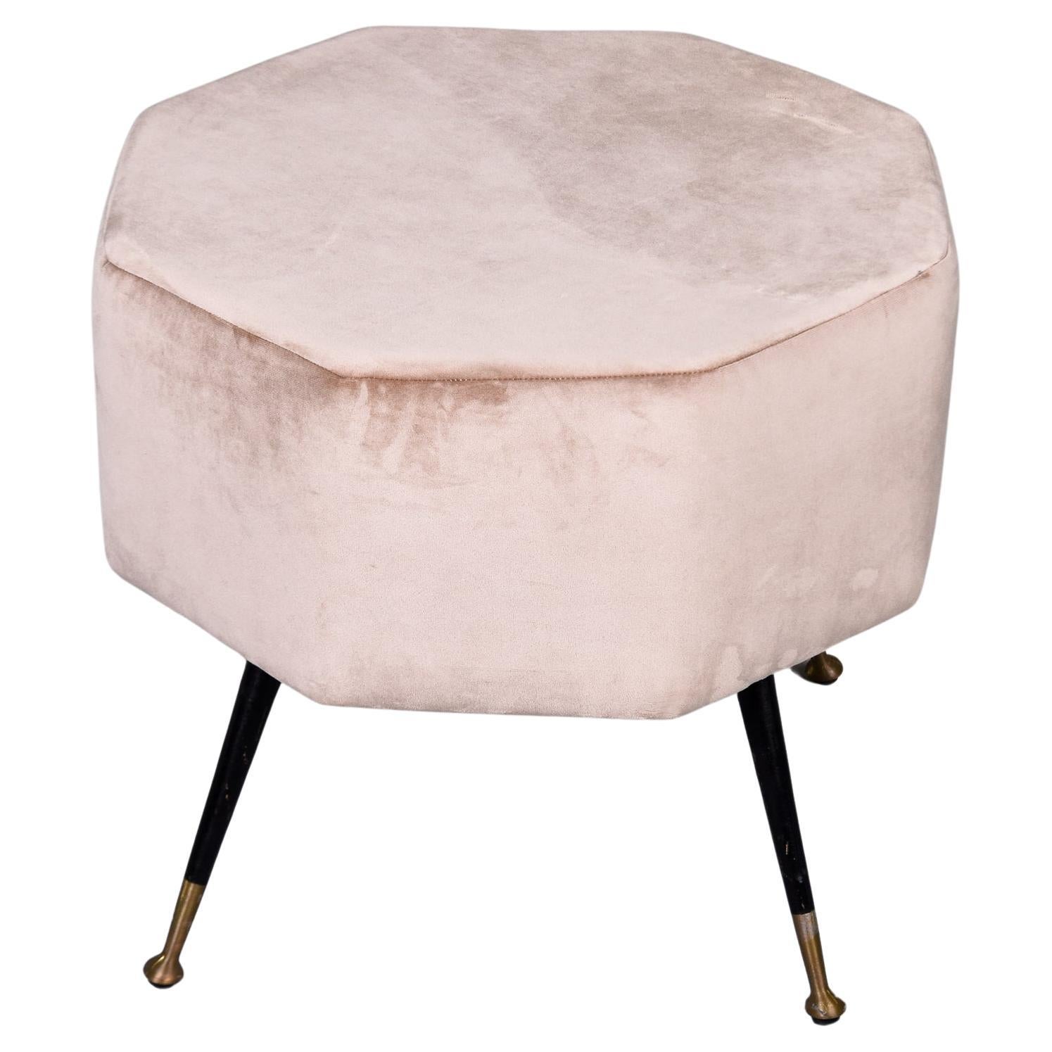 Mid Century Italian Octagonal Stool in Champagne Velvet For Sale