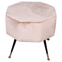 Retro Mid Century Italian Octagonal Stool in Champagne Velvet