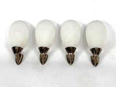 Mid-Century Italian Opaline Glass and Gilded Brass Sconces from 50s, Set of Four