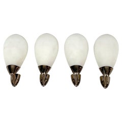 Mid-Century Italian Opaline Glass and Gilded Brass Sconces from 50s, Set of Four