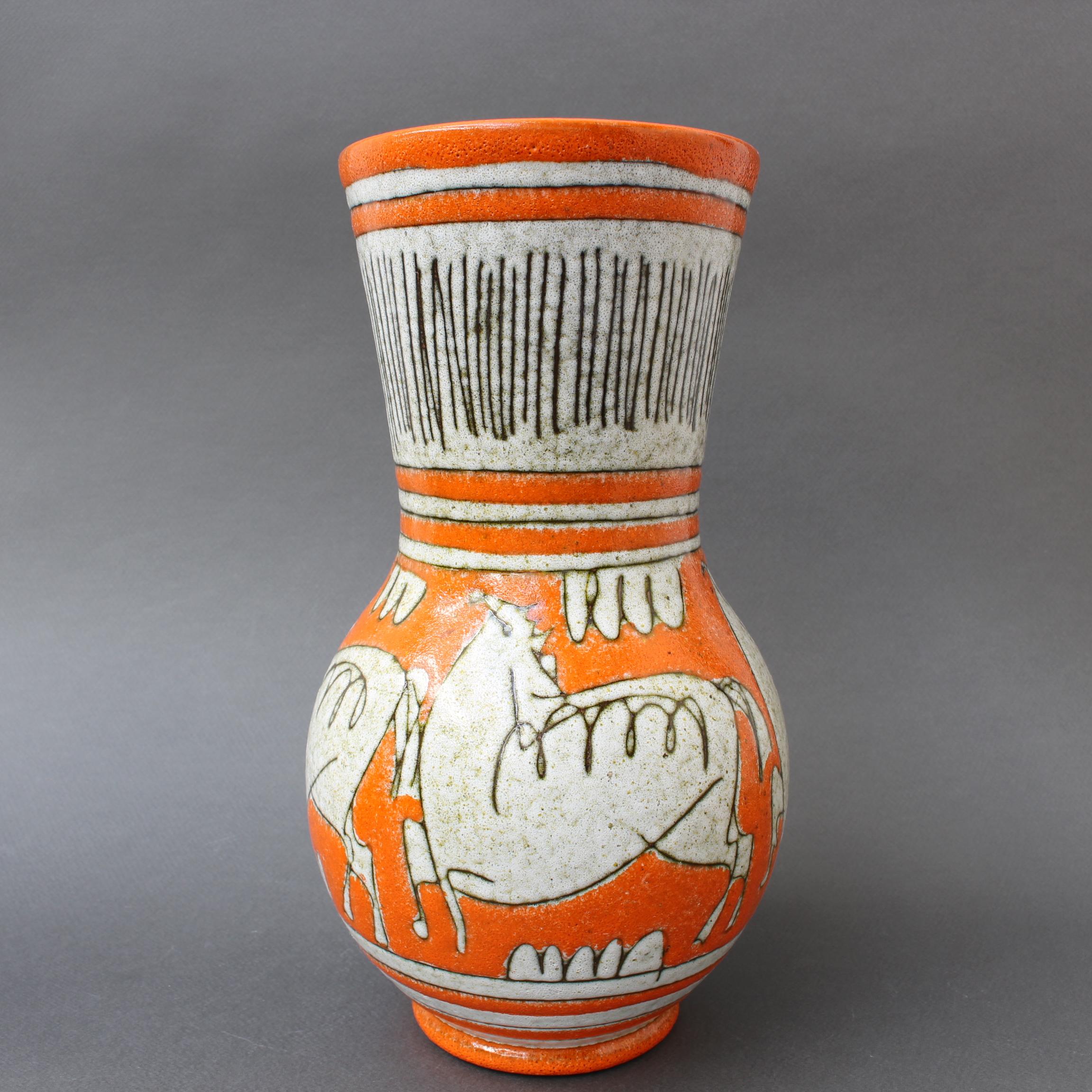 Mid-Century Modern Midcentury Italian Orange Ceramic Vase by Fratelli Fanciullacci, circa 1960s