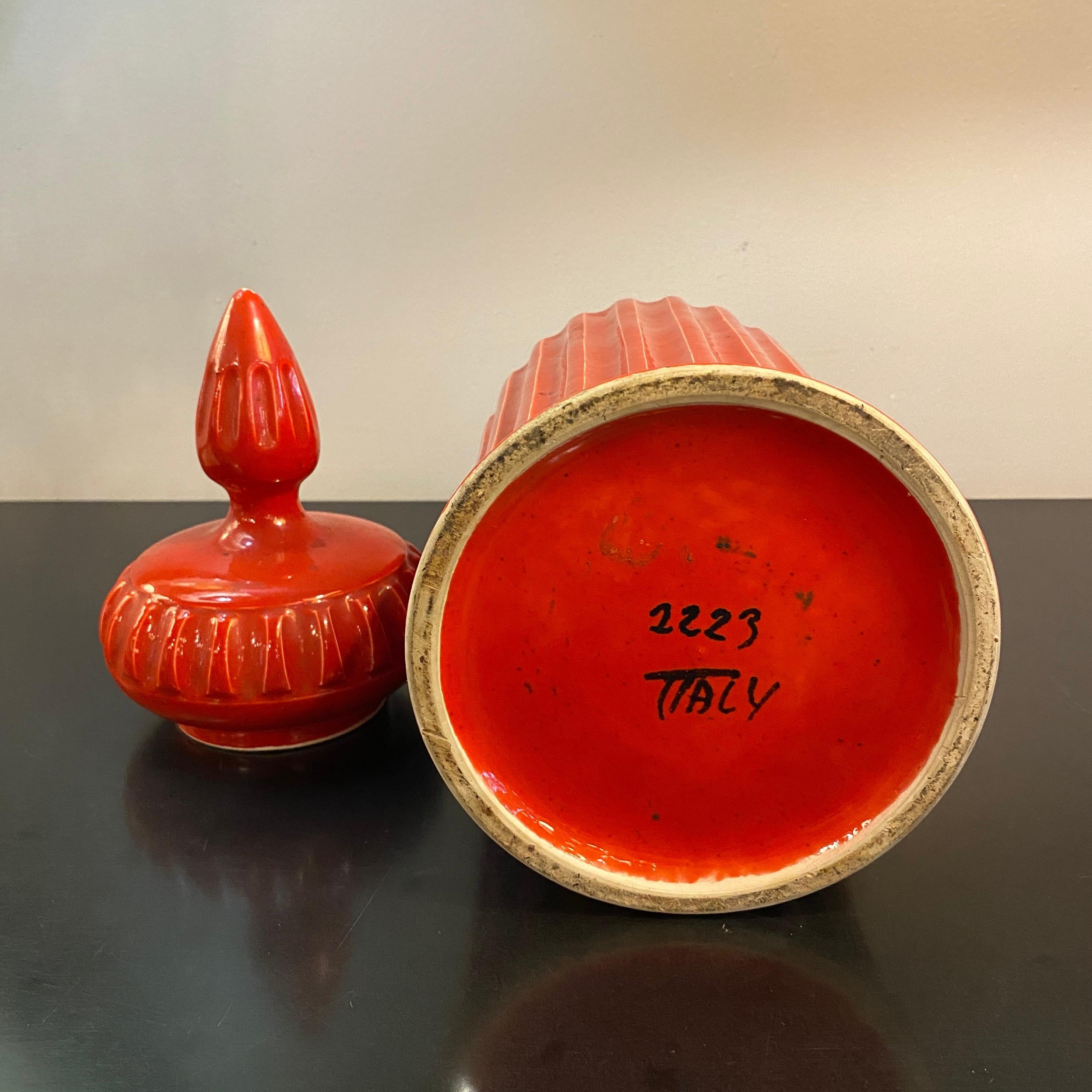 Mid-Century Italian Orange Moorish Art Pottery Jar For Sale 3