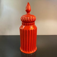 Mid-Century Italian Orange Moorish Art Pottery Jar