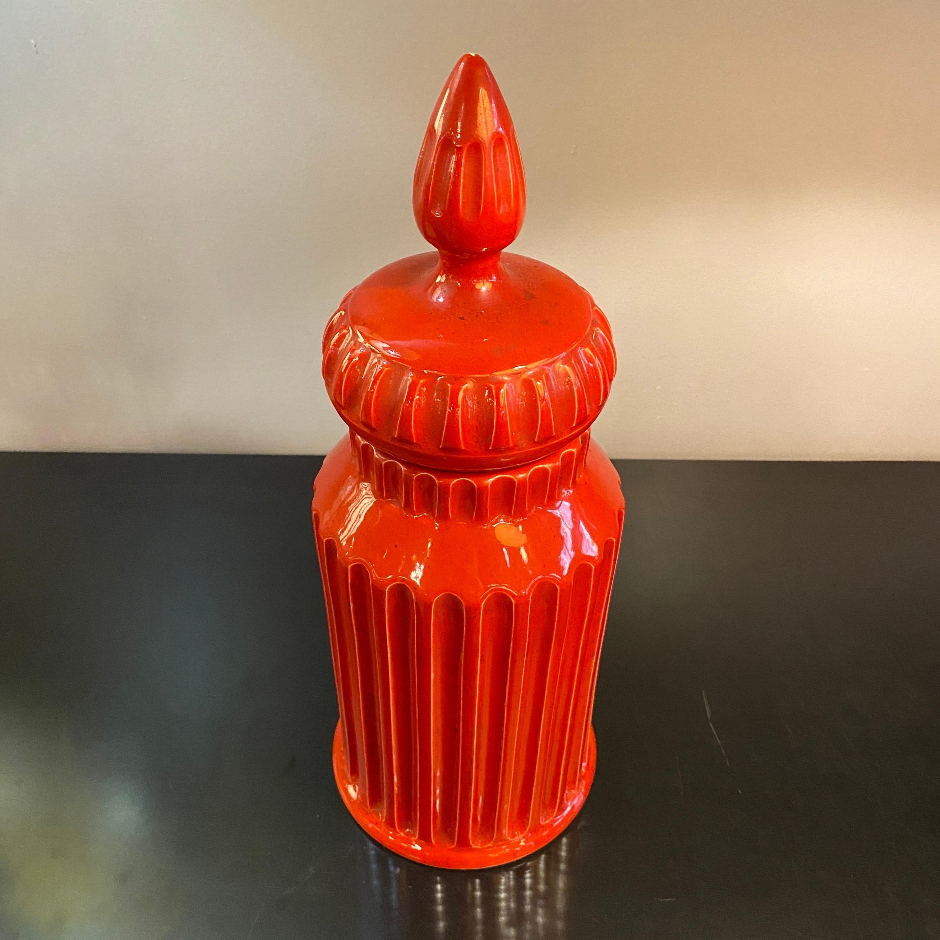 Mid-Century Modern Mid-Century Italian Orange Moorish Art Pottery Jar For Sale