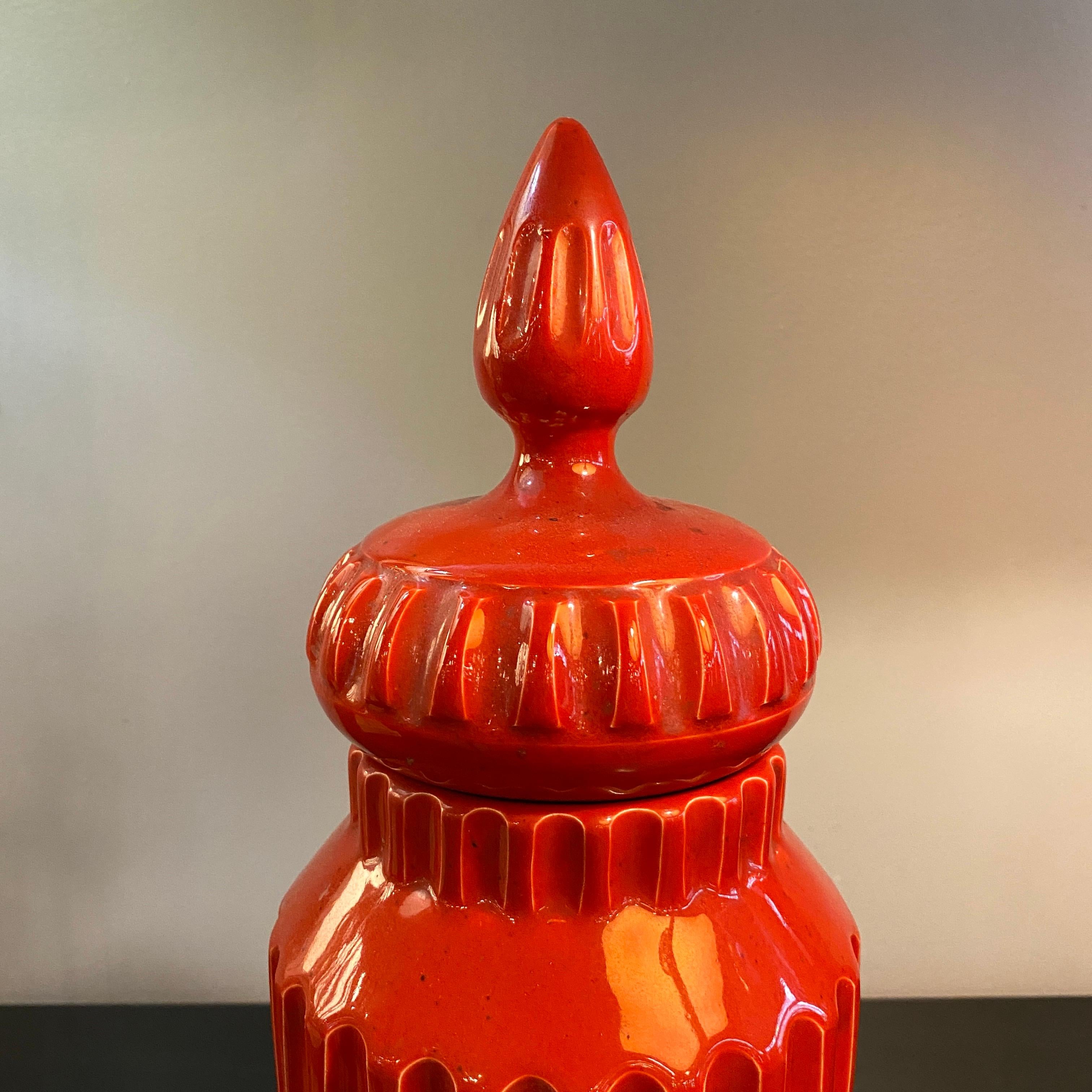 Glazed Mid-Century Italian Orange Moorish Art Pottery Jar For Sale
