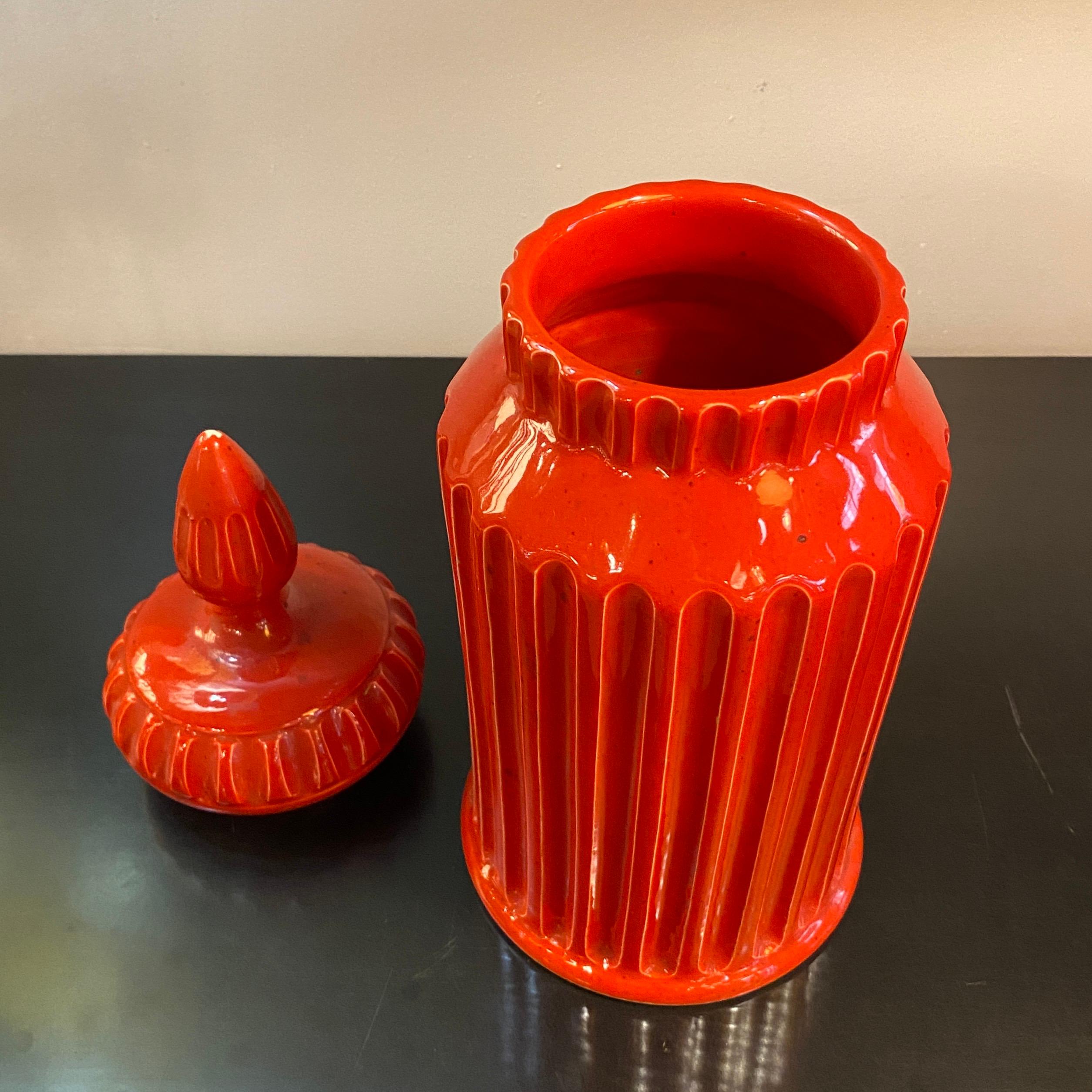 Ceramic Mid-Century Italian Orange Moorish Art Pottery Jar For Sale