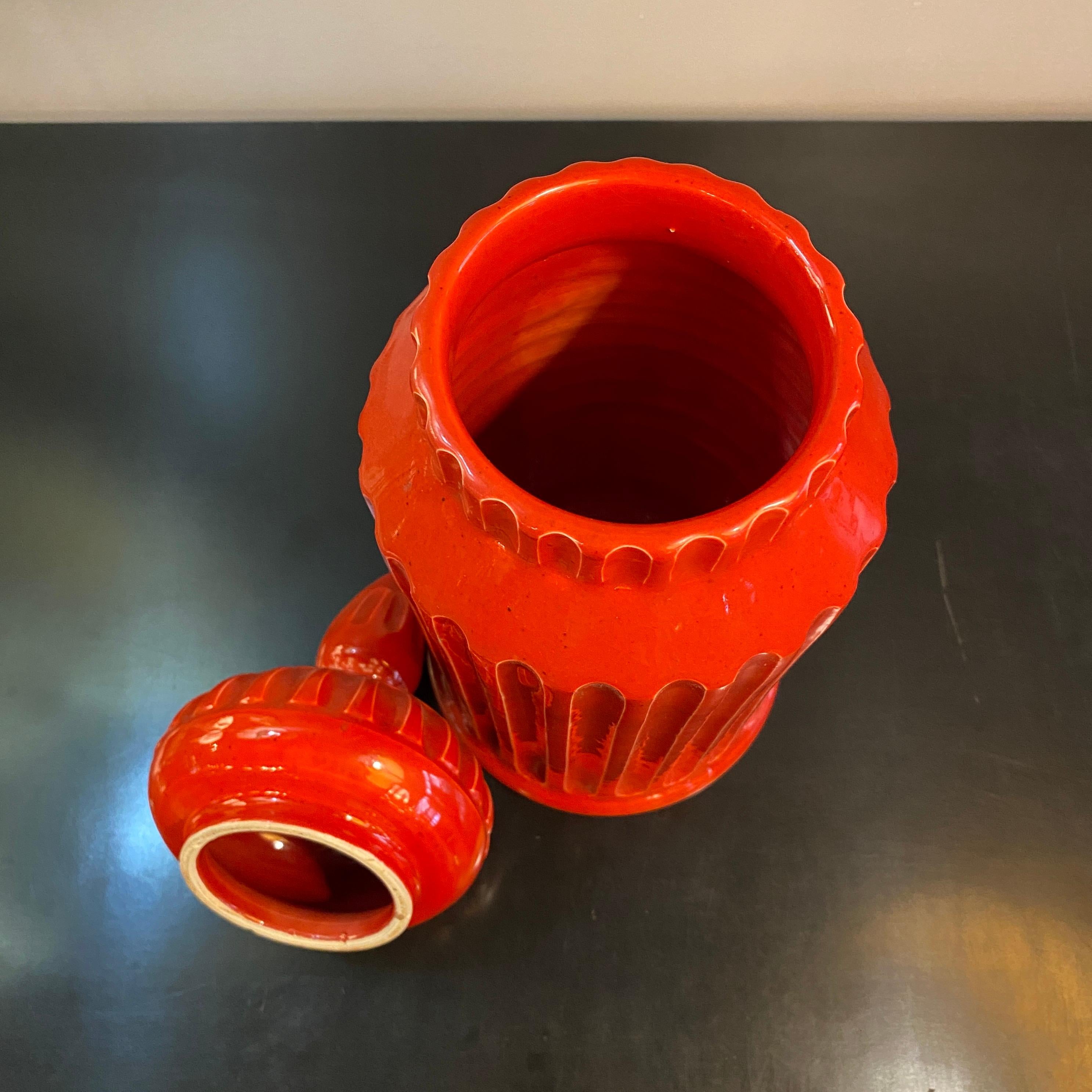 Mid-Century Italian Orange Moorish Art Pottery Jar For Sale 2