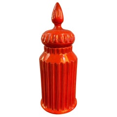 Mid-Century Italian Orange Moorish Art Pottery Jar