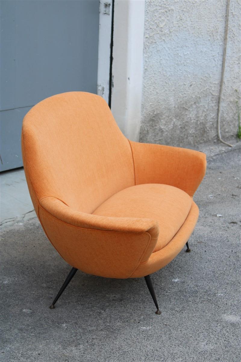 Midcentury Italian Orange Velvet Sofa Augusto Bozzi for Saporiti Attributed For Sale 5