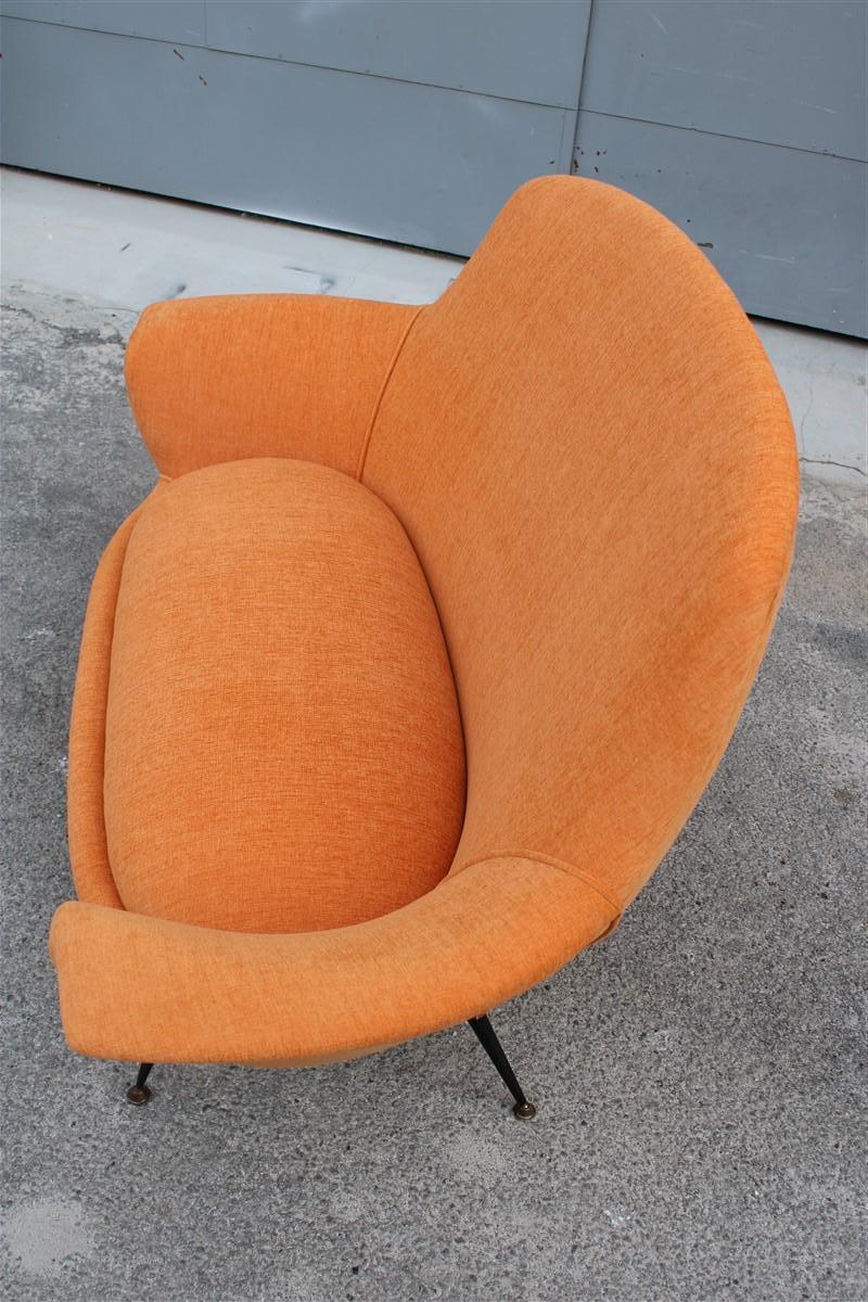Midcentury Italian Orange Velvet Sofa Augusto Bozzi for Saporiti Attributed For Sale 8