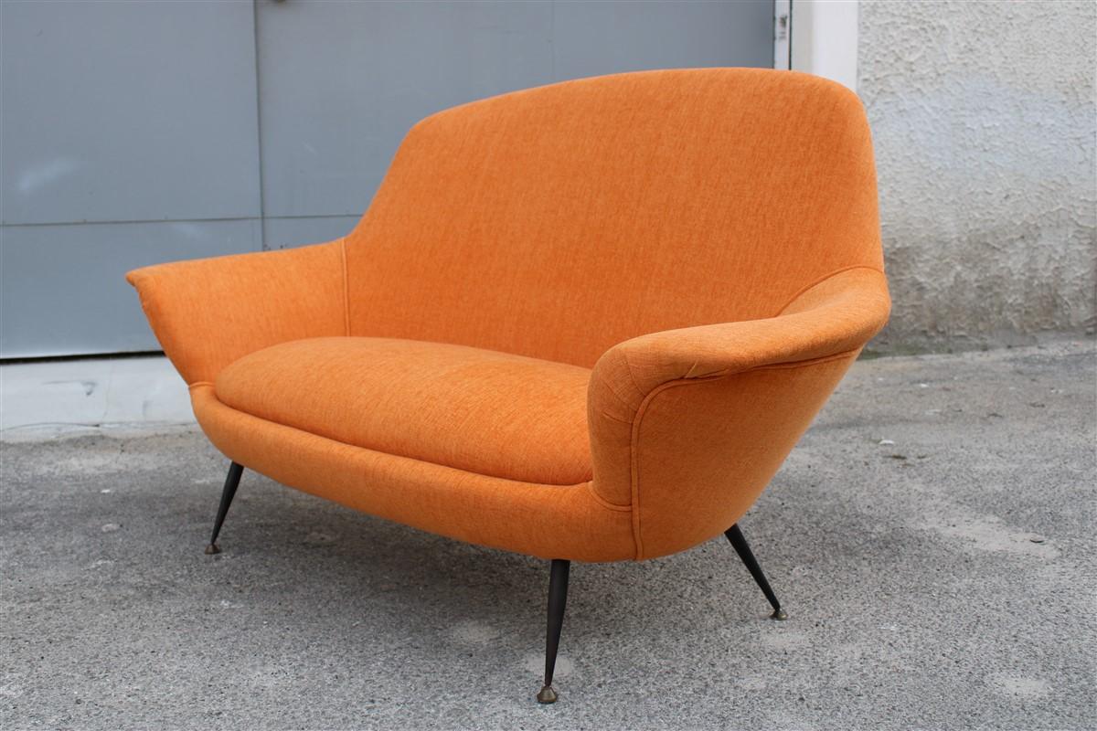 Midcentury Italian Orange Velvet Sofa Augusto Bozzi for Saporiti Attributed For Sale 9