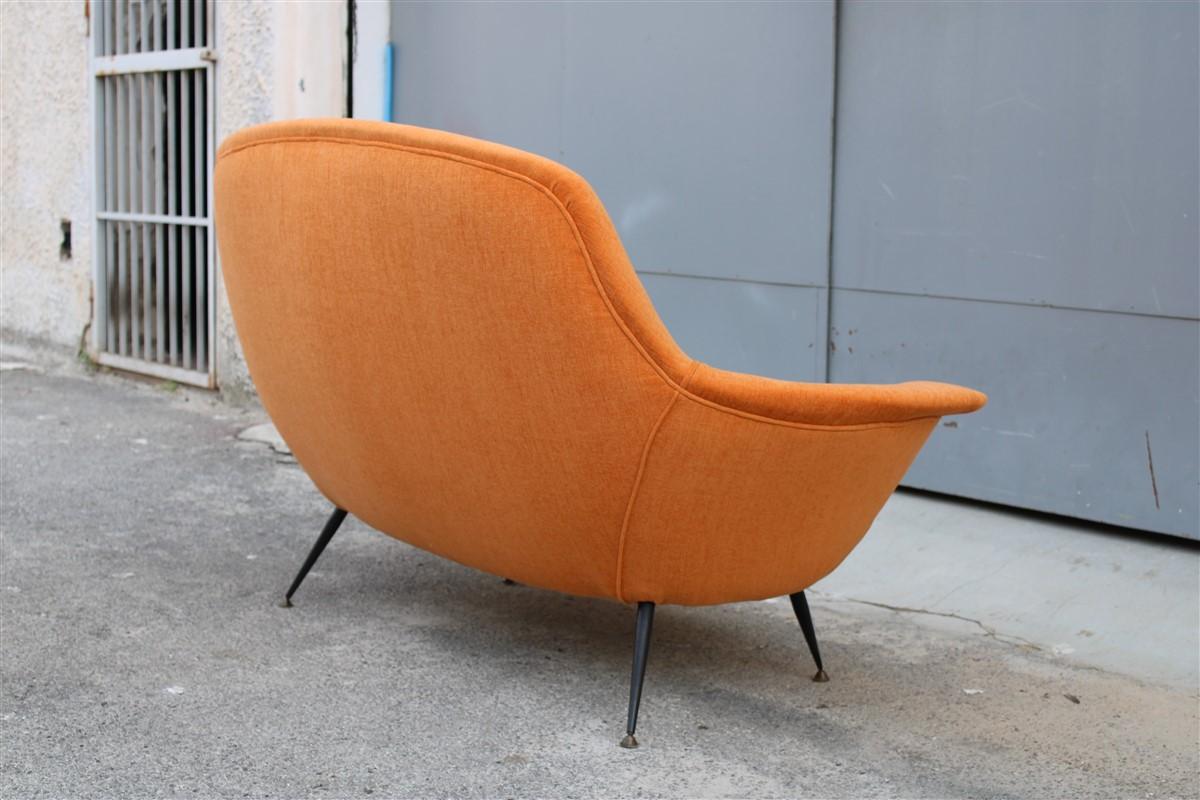 Midcentury Italian Orange Velvet Sofa Augusto Bozzi for Saporiti Attributed For Sale 11