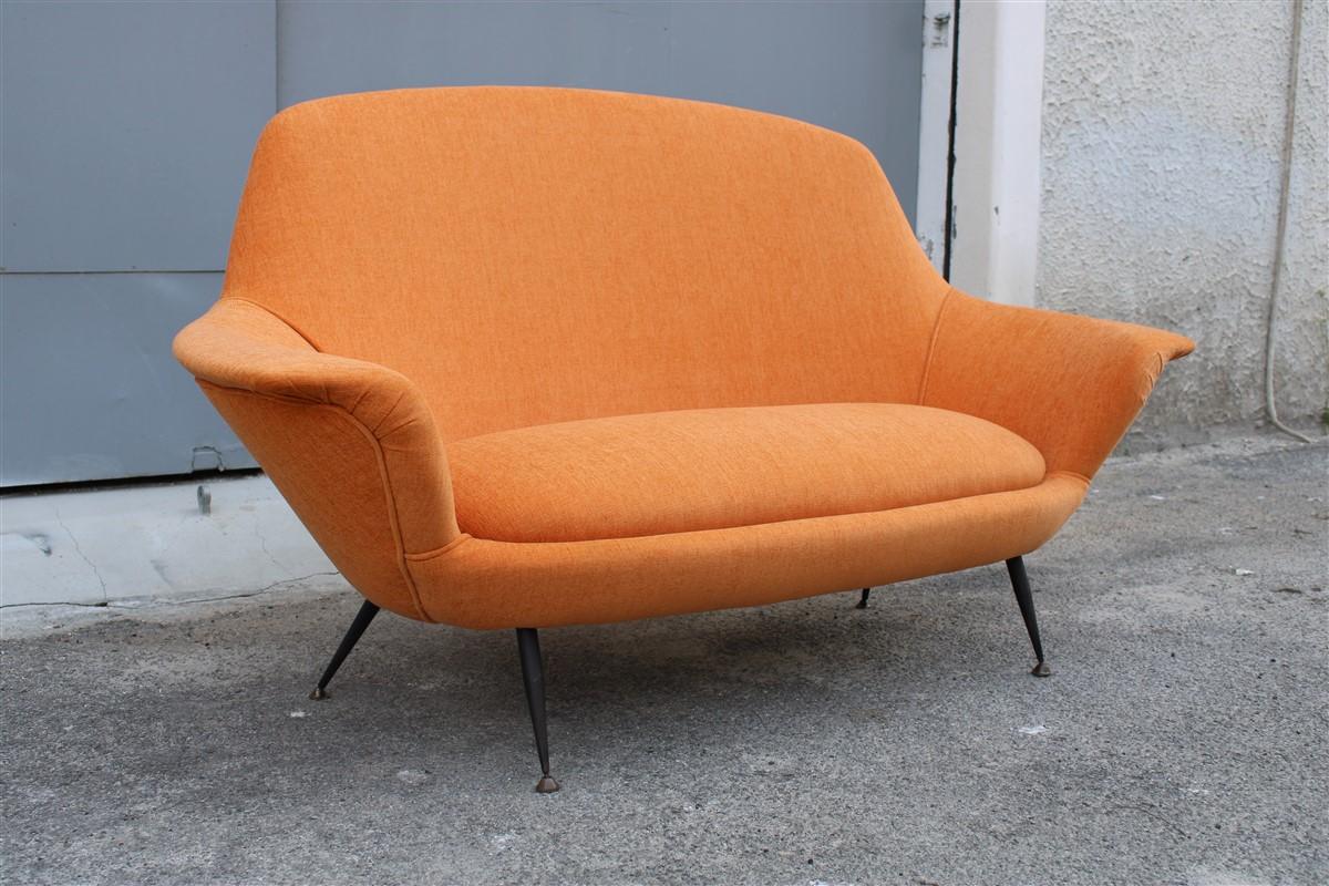 Mid-Century Modern Midcentury Italian Orange Velvet Sofa Augusto Bozzi for Saporiti Attributed For Sale