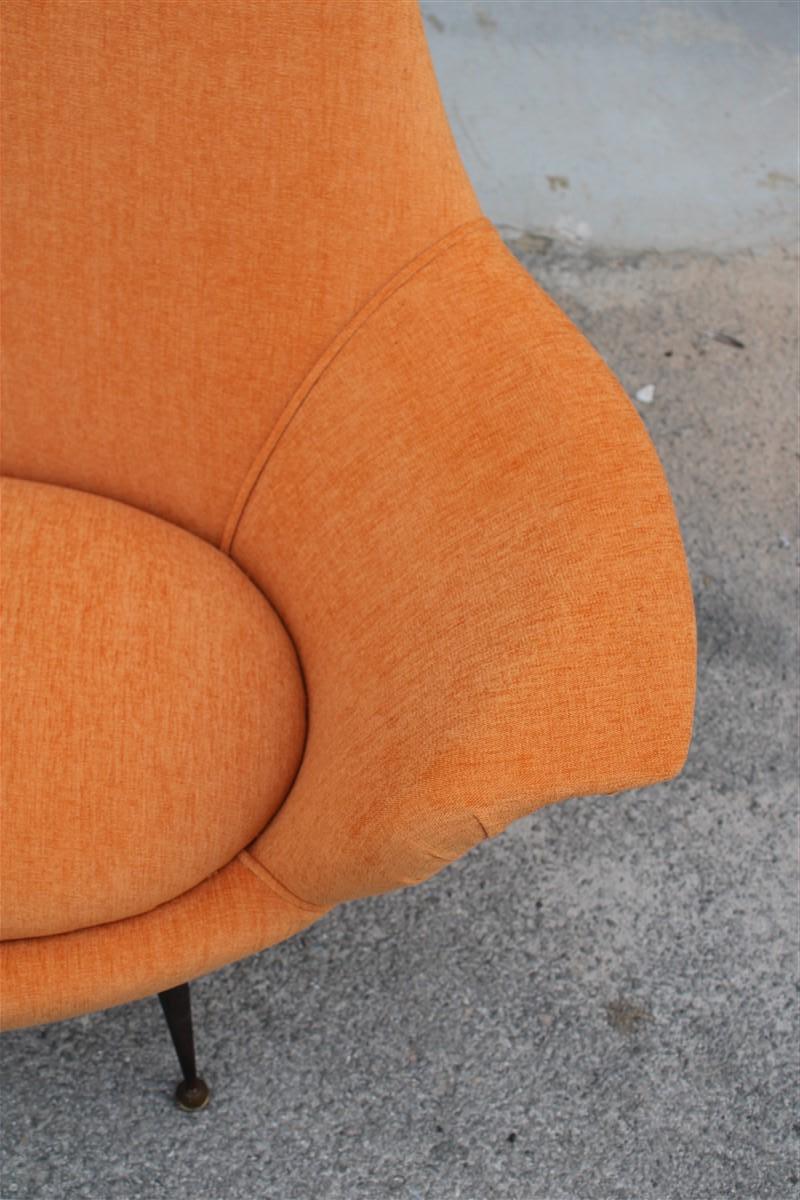 Mid-20th Century Midcentury Italian Orange Velvet Sofa Augusto Bozzi for Saporiti Attributed For Sale