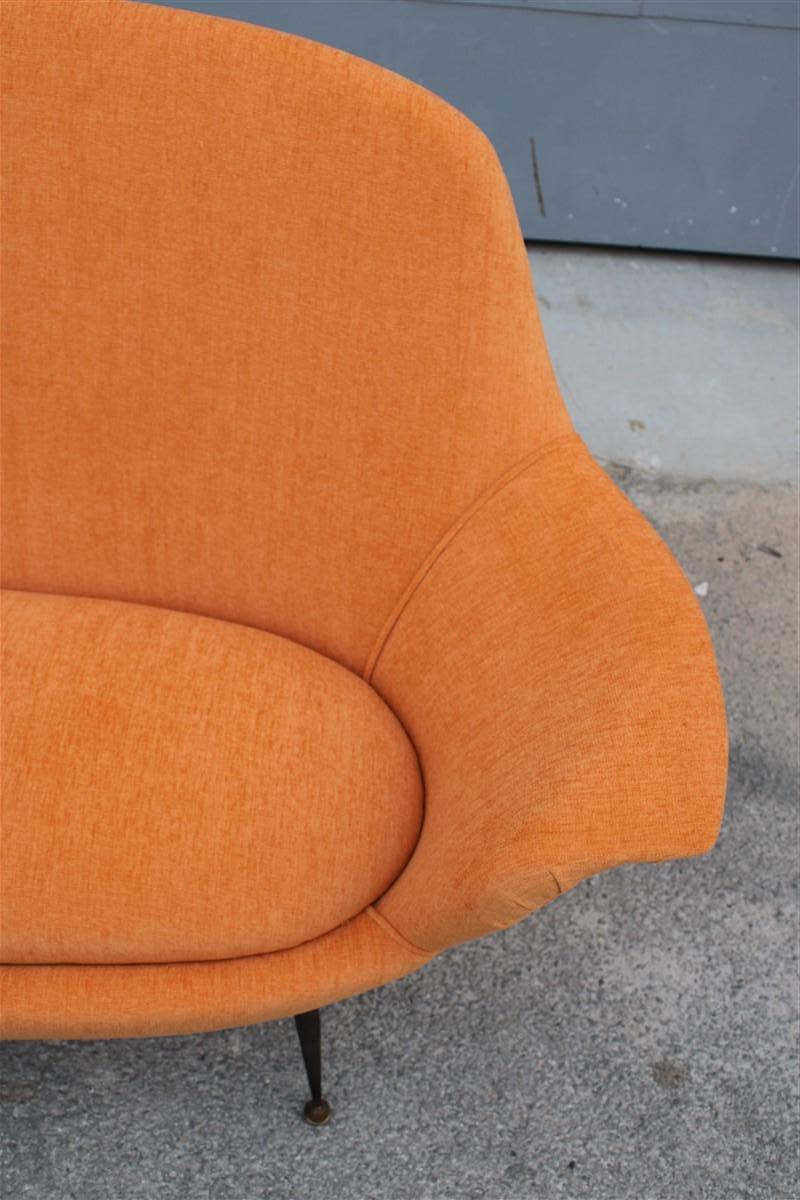 Midcentury Italian Orange Velvet Sofa Augusto Bozzi for Saporiti Attributed For Sale 1