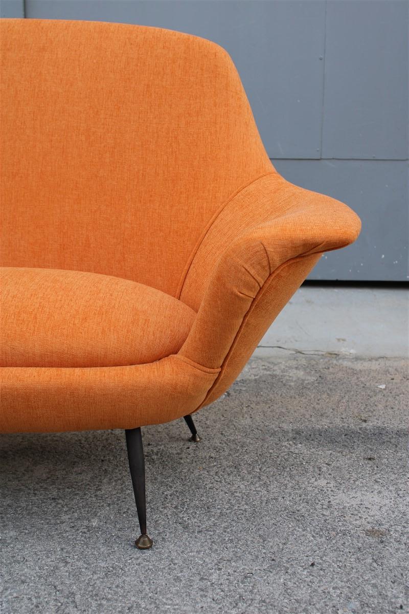 Midcentury Italian Orange Velvet Sofa Augusto Bozzi for Saporiti Attributed For Sale 2