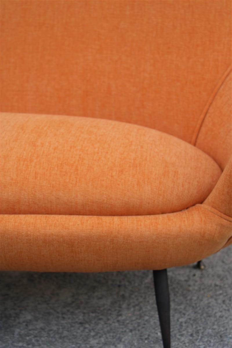 Midcentury Italian Orange Velvet Sofa Augusto Bozzi for Saporiti Attributed For Sale 3