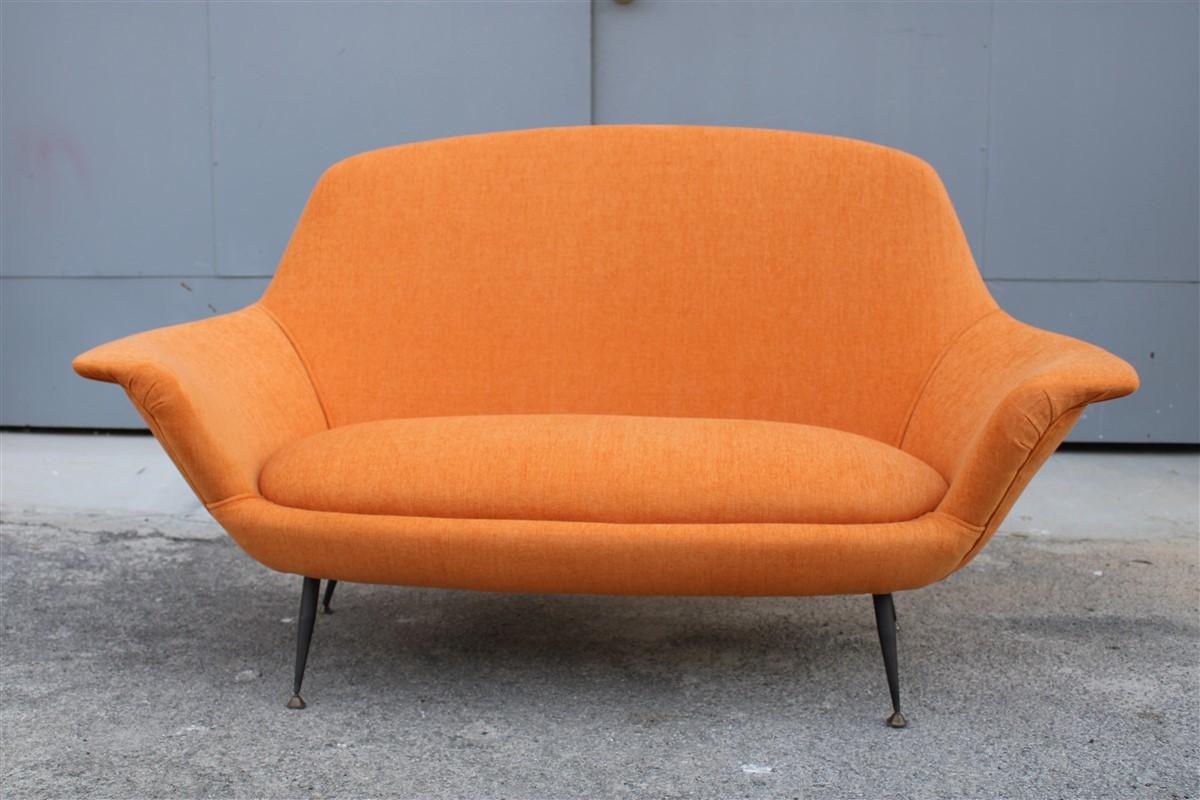 Midcentury Italian Orange Velvet Sofa Augusto Bozzi for Saporiti Attributed For Sale 4