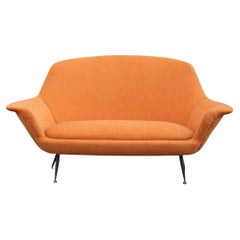 Retro Midcentury Italian Orange Velvet Sofa Augusto Bozzi for Saporiti Attributed