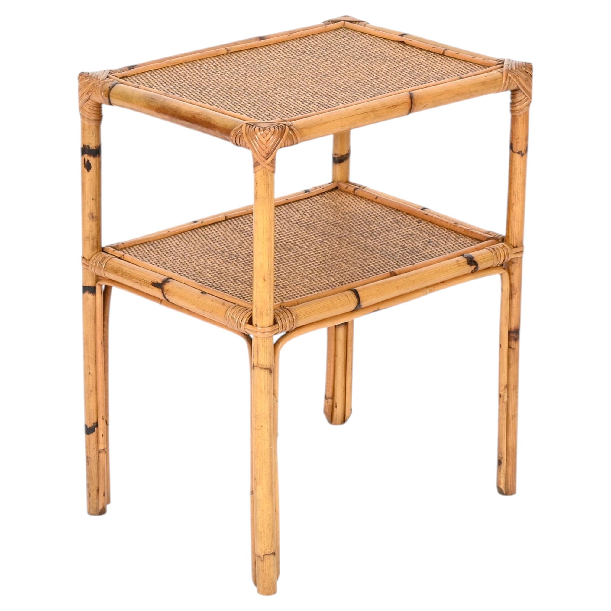 Mid-Century Italian Organic Coffee Table in Bamboo and Rattan, Italy 1960s