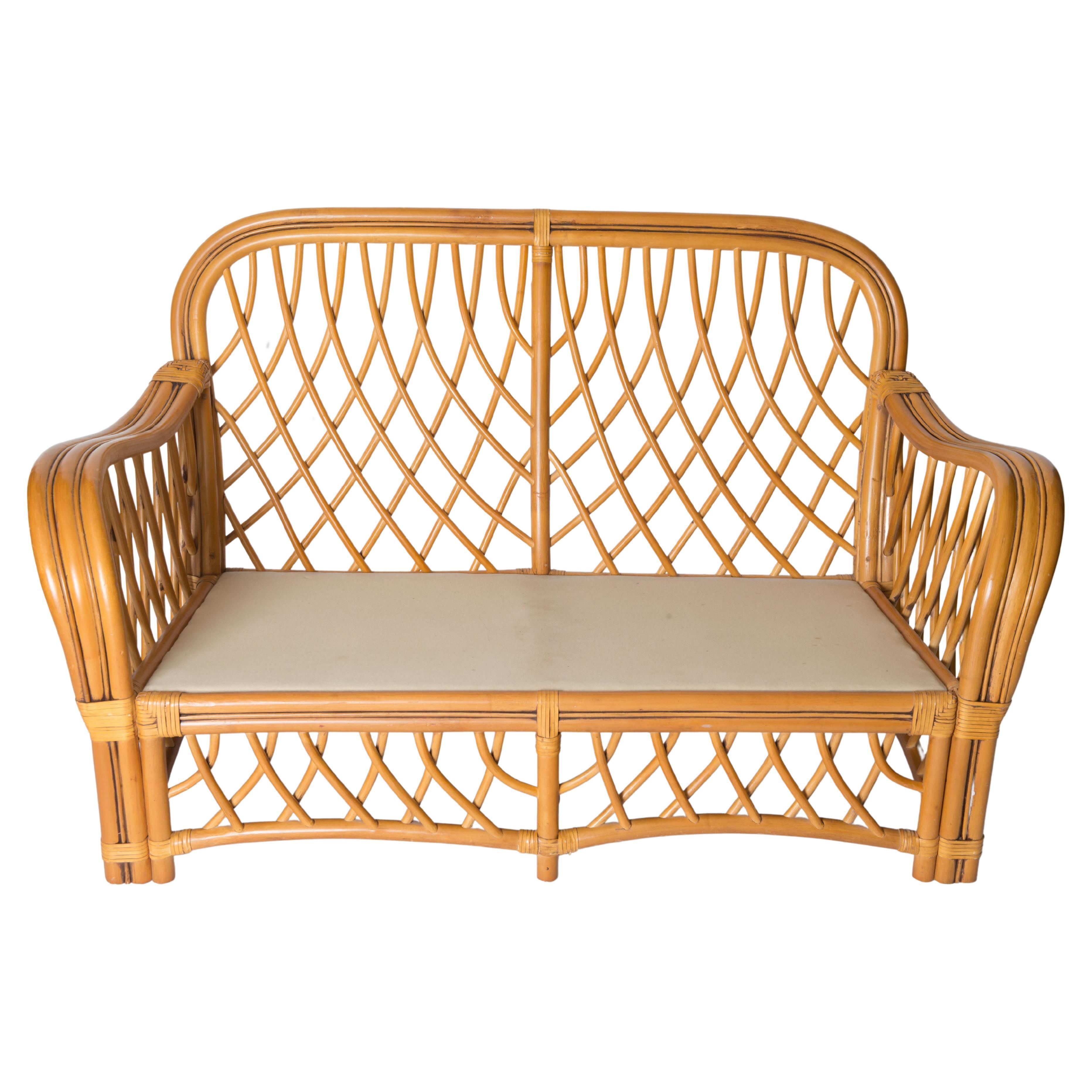 Midcentury Italian Organic Modern Rattan Loveseat For Sale