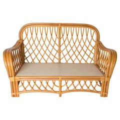 Vintage Midcentury Italian Organic Modern Rattan Loveseat