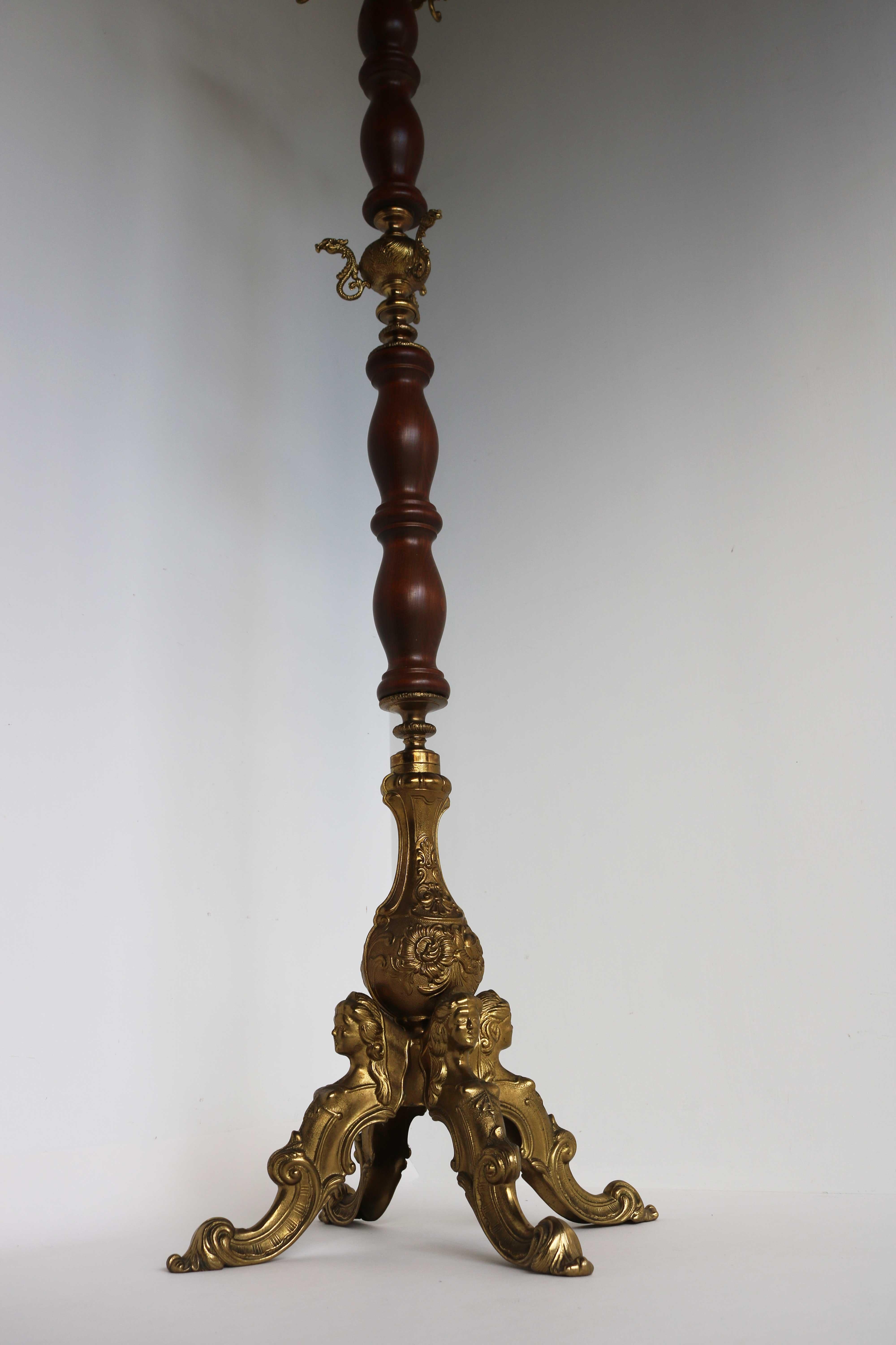 Mid-Century Italian Ornate Brass And Wood Coat Stand / Hat Rack , 60s Hall Tree For Sale 8