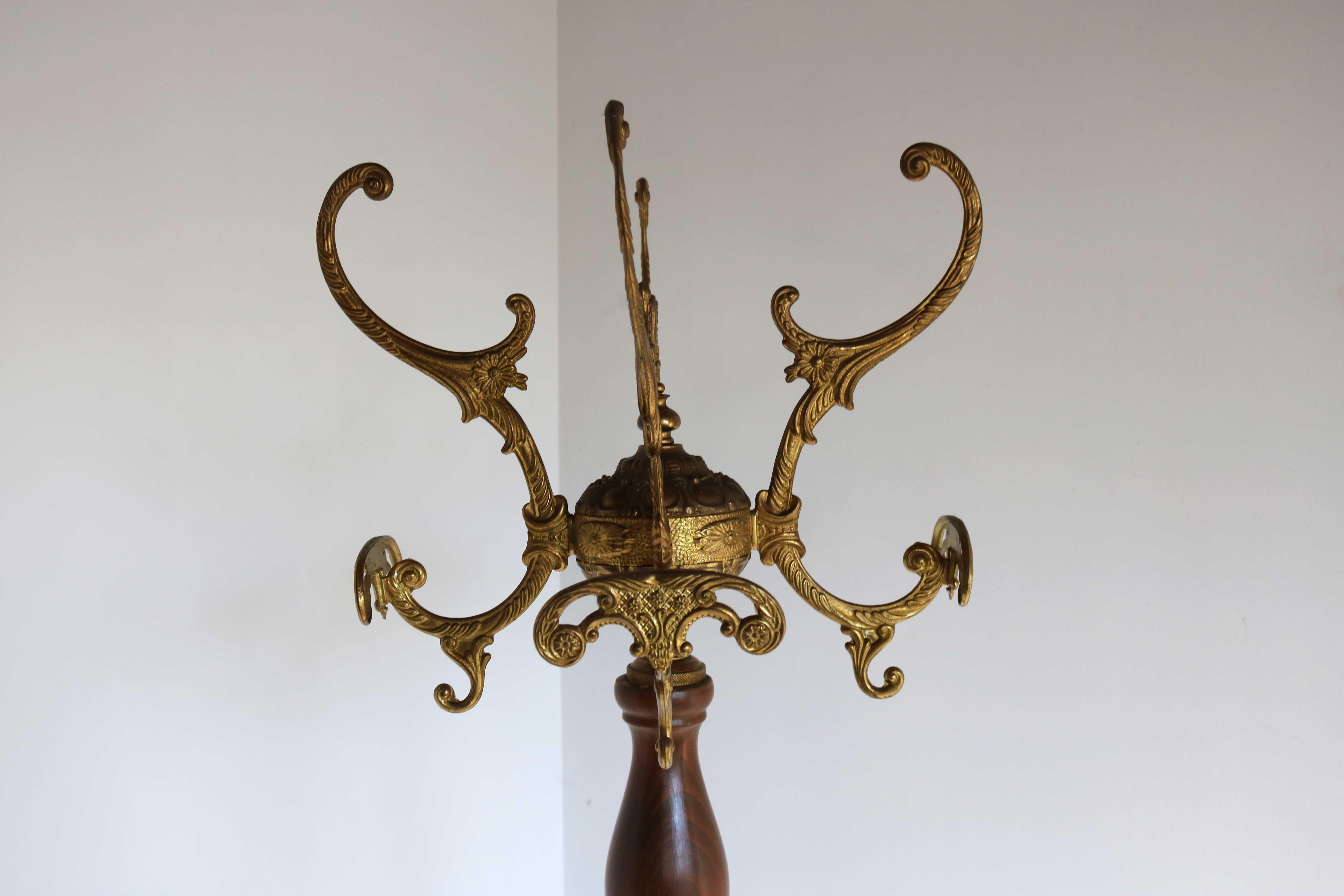 Mid-Century Italian Ornate Brass And Wood Coat Stand / Hat Rack , 60s Hall Tree For Sale 13