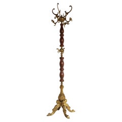 Mid-Century Italian Ornate Brass And Wood Coat Stand / Hat Rack , 60s Hall Tree