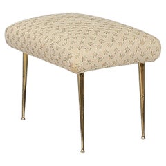 Midcentury Italian Ottoman Stool Made by Brass and Pattern Floreal Fabric, 50s