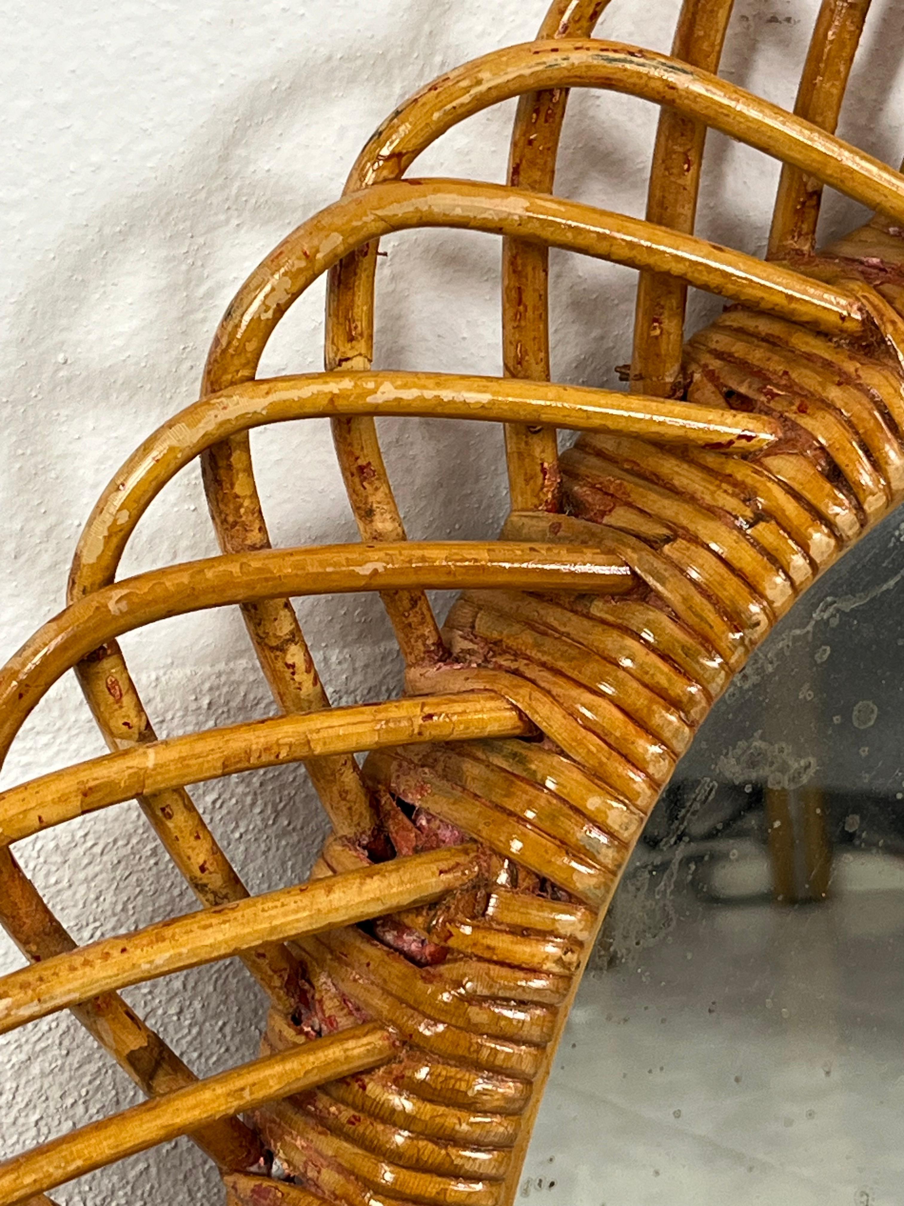 Mid-Century Italian Oval Bamboo Mirror, 1960s For Sale 3
