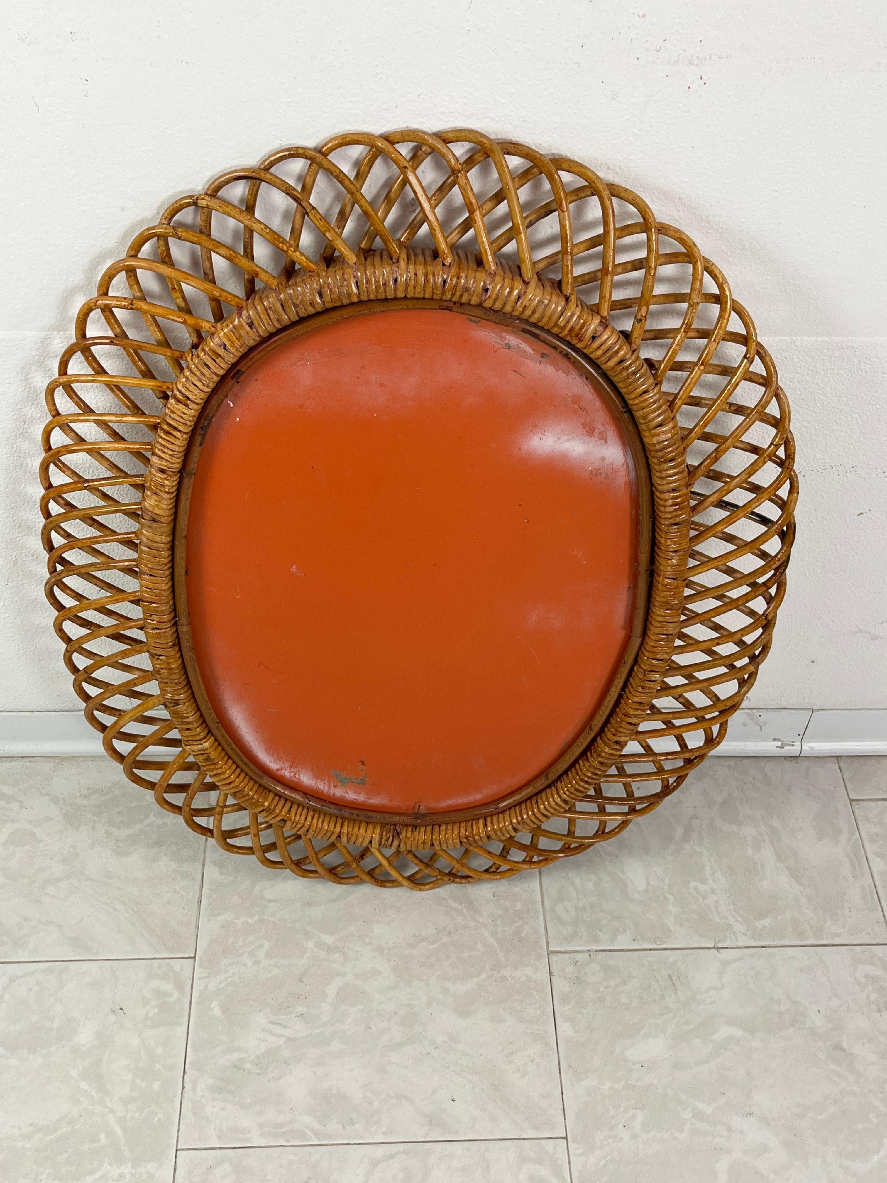 Mid-Century Italian Oval Bamboo Mirror, 1960s For Sale 4